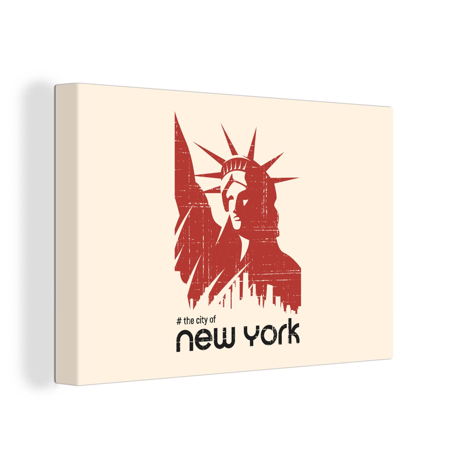 OneMillionCanvasses® Leinwandbild New York - Rot - Freiheitsstatue, (1 St), Wandbild Leinwandbilder, Aufhängefertig, Wanddeko, 30x20 cm