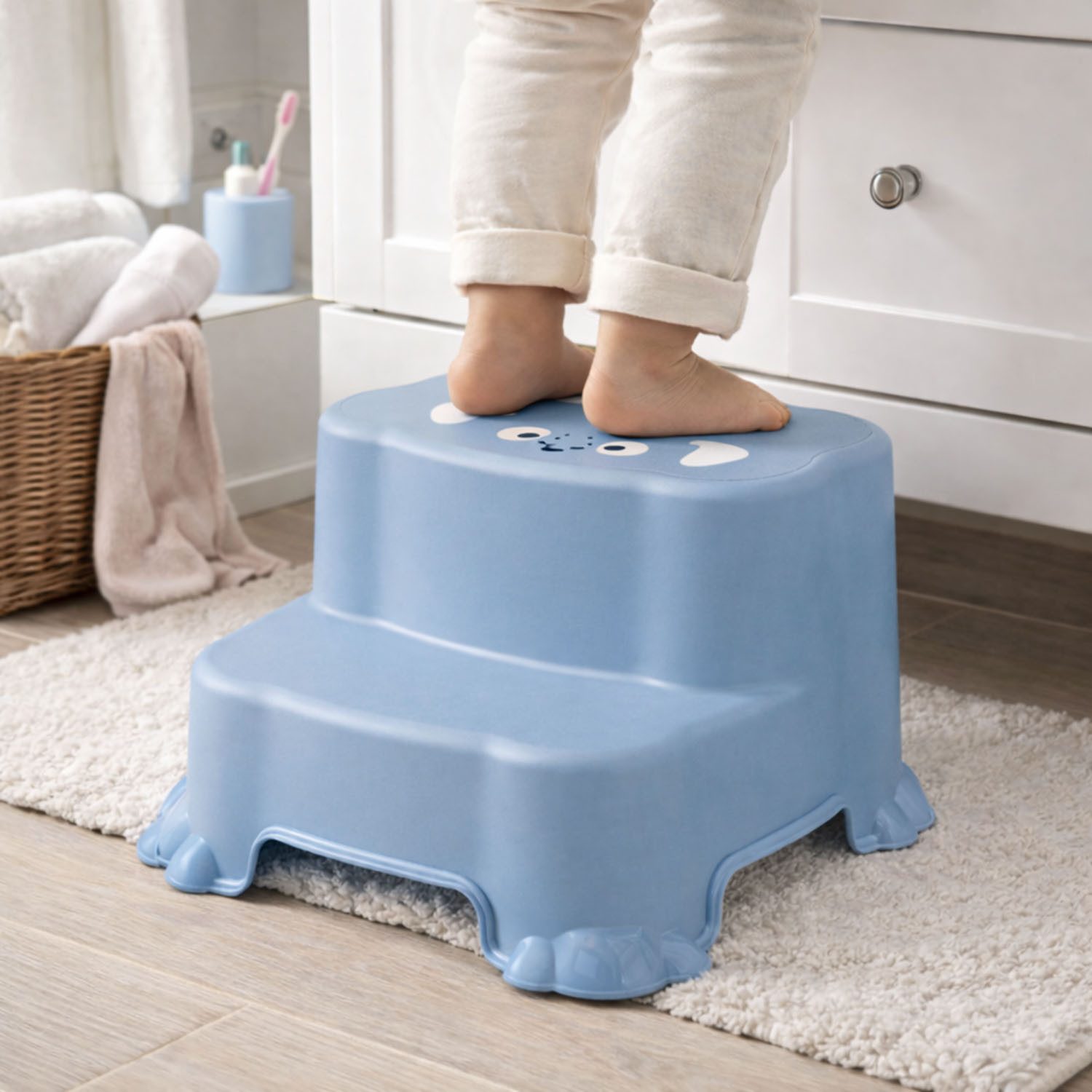 Mojawo Fußhocker Kinder Tritthocker Trittstufe Hocker Kunststoff Blau rutschfest