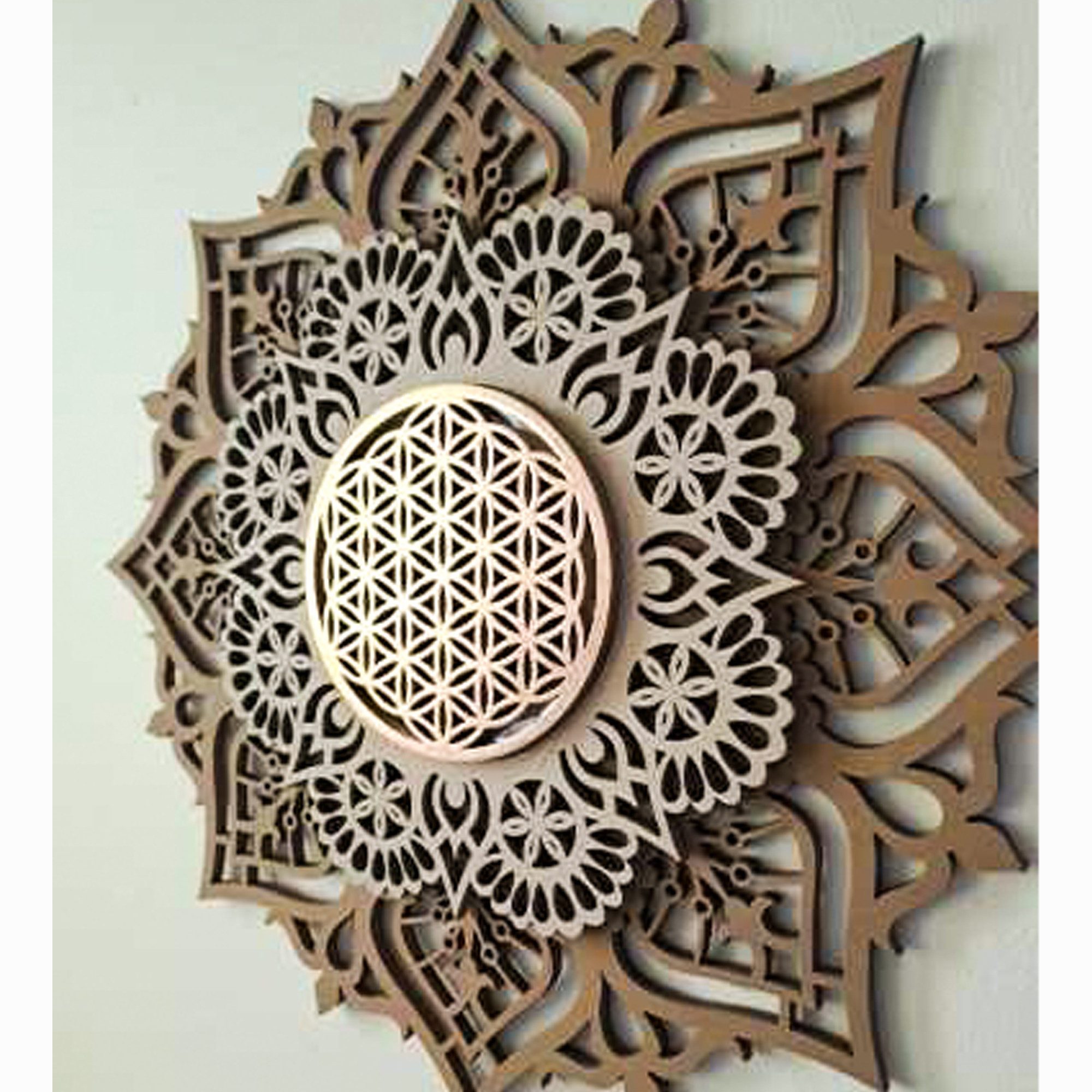 ORNAMENTI Wanddekoobjekt 3D MANDALA, Grosse moderne boho Wanddeko, Holz, 3 günstig online kaufen