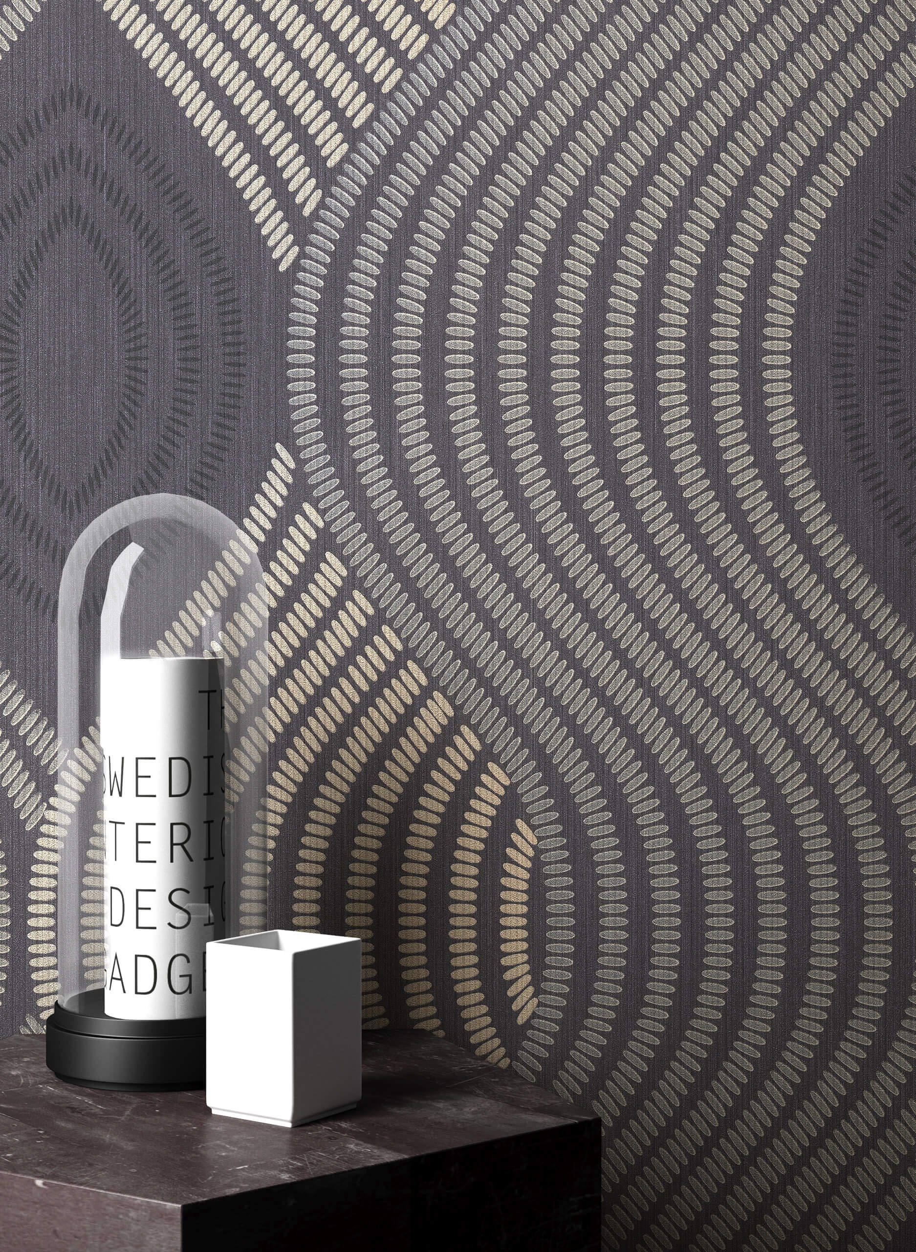 Newroom Vliestapete, Schwarz Tapete Grafisch Wellen - Mustertapete Beige Grau Geometrisch Modern Streifen für Wohnzimmer Schlafzimmer Küche