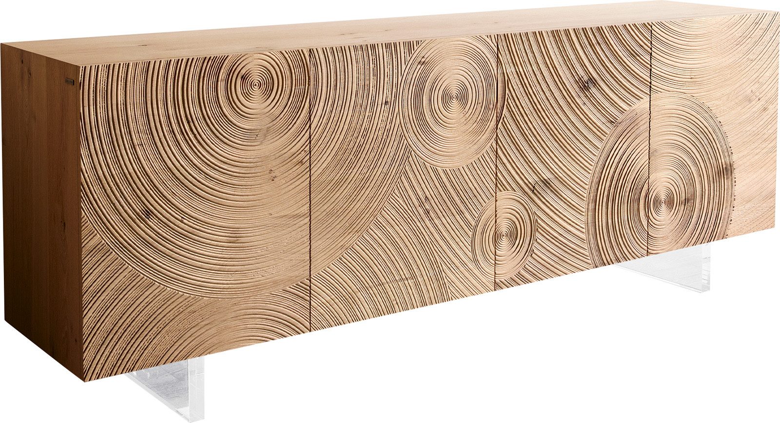 DELIFE Sideboard Ashara, Eiche Natur 3D Effekt 200 cm 4 Türen Fuß Schwebeoptik Acrylglas Sidebo