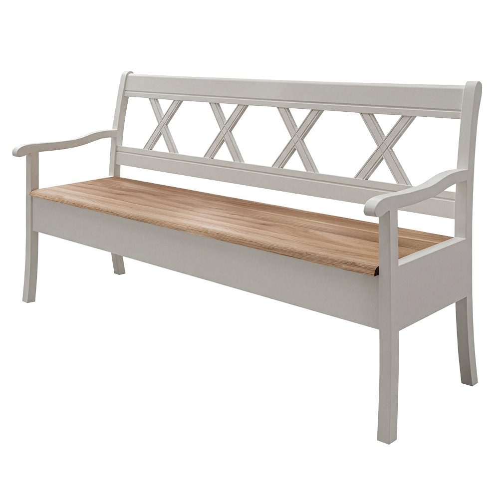 Lomadox Sitzbank ESBJERG-69, 180cm, Kiefer weiß lackiert mit Eiche geölt, Landhausstil