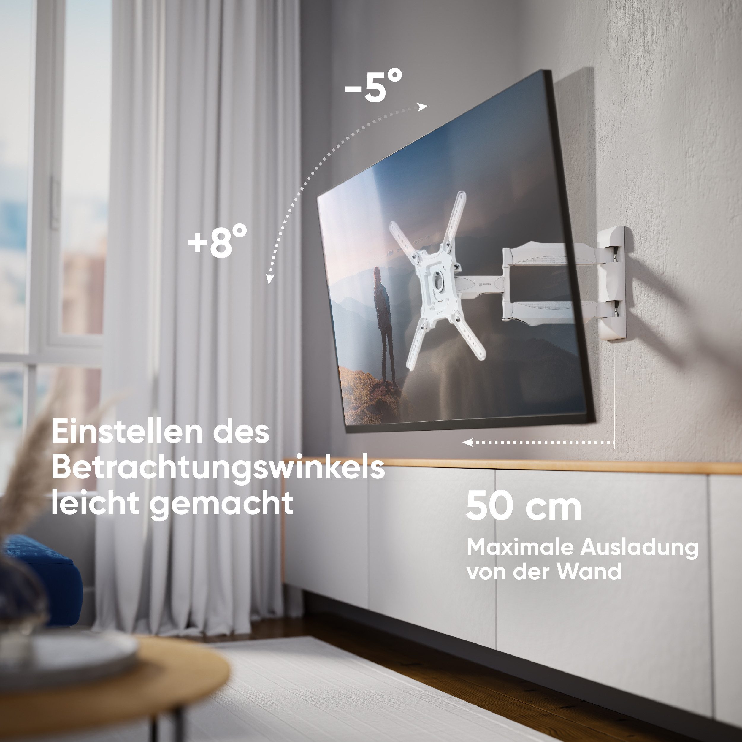 ONKRON TV-Wandhalterung 32-65 Zoll, bis 35 kg, VESA 100x100-400x400, M4-W, (bis 65 Zoll, schwenkbar, neigbar, ausziehbar, Kabelmanagement)