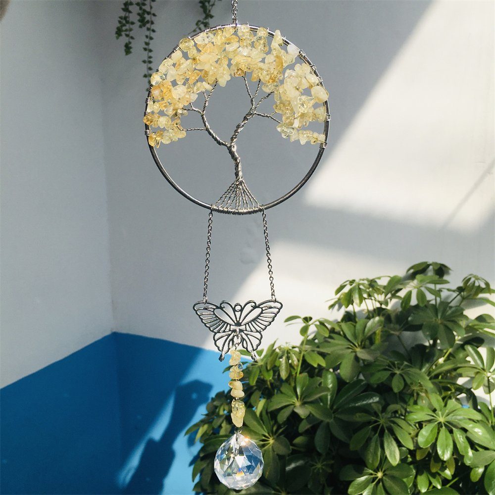 Rouemi Wanddekoobjekt Geflochtener Baum des Lebens Wandschmuck,Haus Garten hängend,Kristall