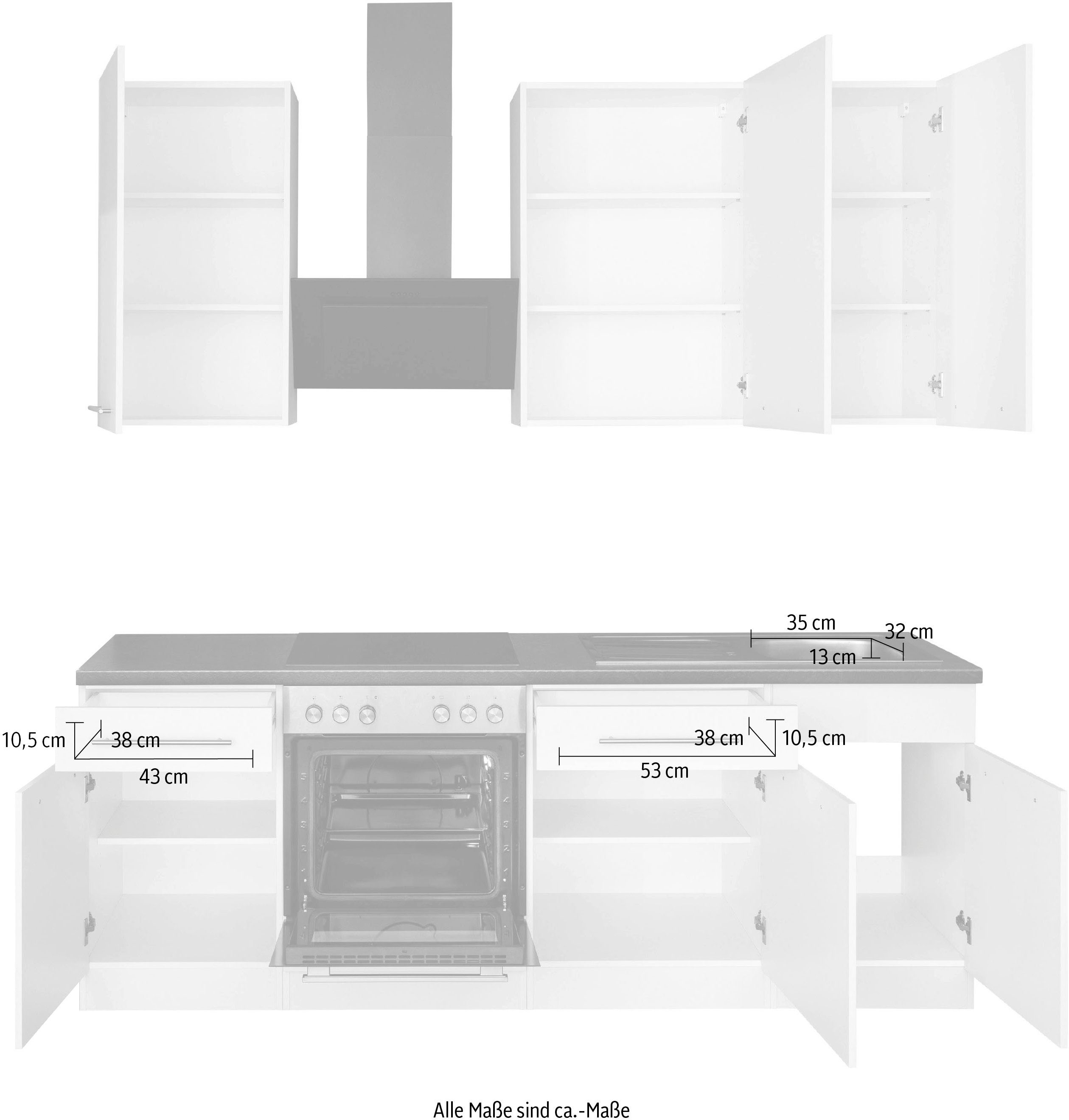 wiho Küchen Küchenzeile Unna, ohne E-Geräte, Breite 220 cm