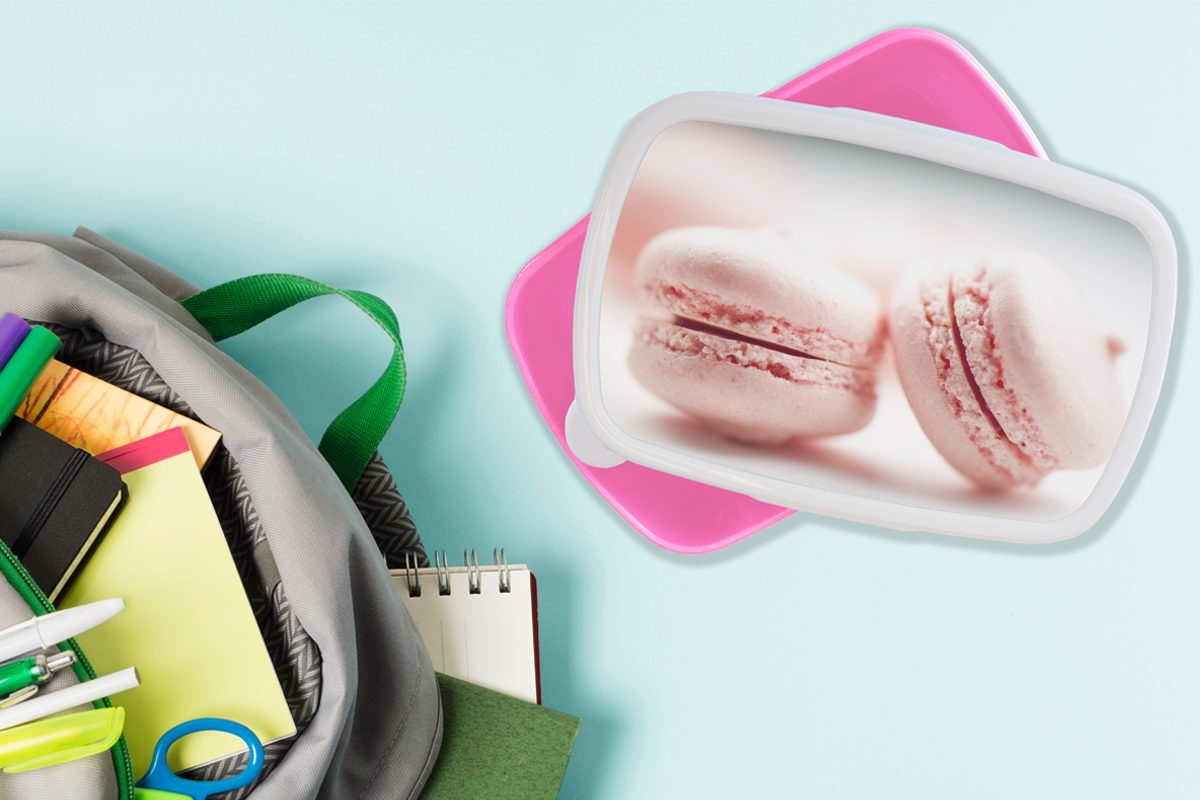 Makronen, rosa Kunststoff von Lunchbox für Kunststoff, Mädchen, Brotdose MuchoWow (2-tlg), Snackbox, Erwachsene, Brotbox Kinder, Nahaufnahme