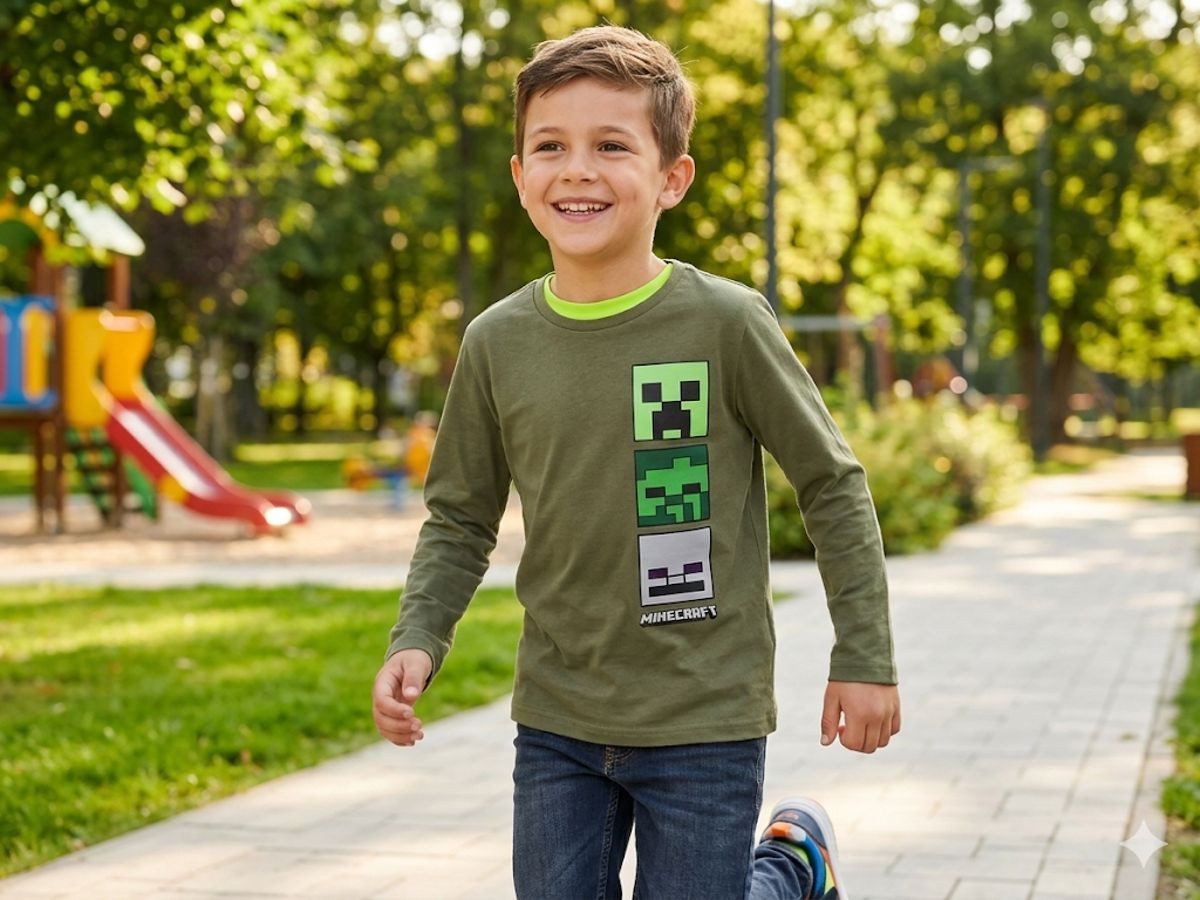 Minecraft Langarmshirt Minecraft langarm T-Shirt 6-12 Jahre Jungen + Mädchen Minecraft Kinder langarm T-Shirt