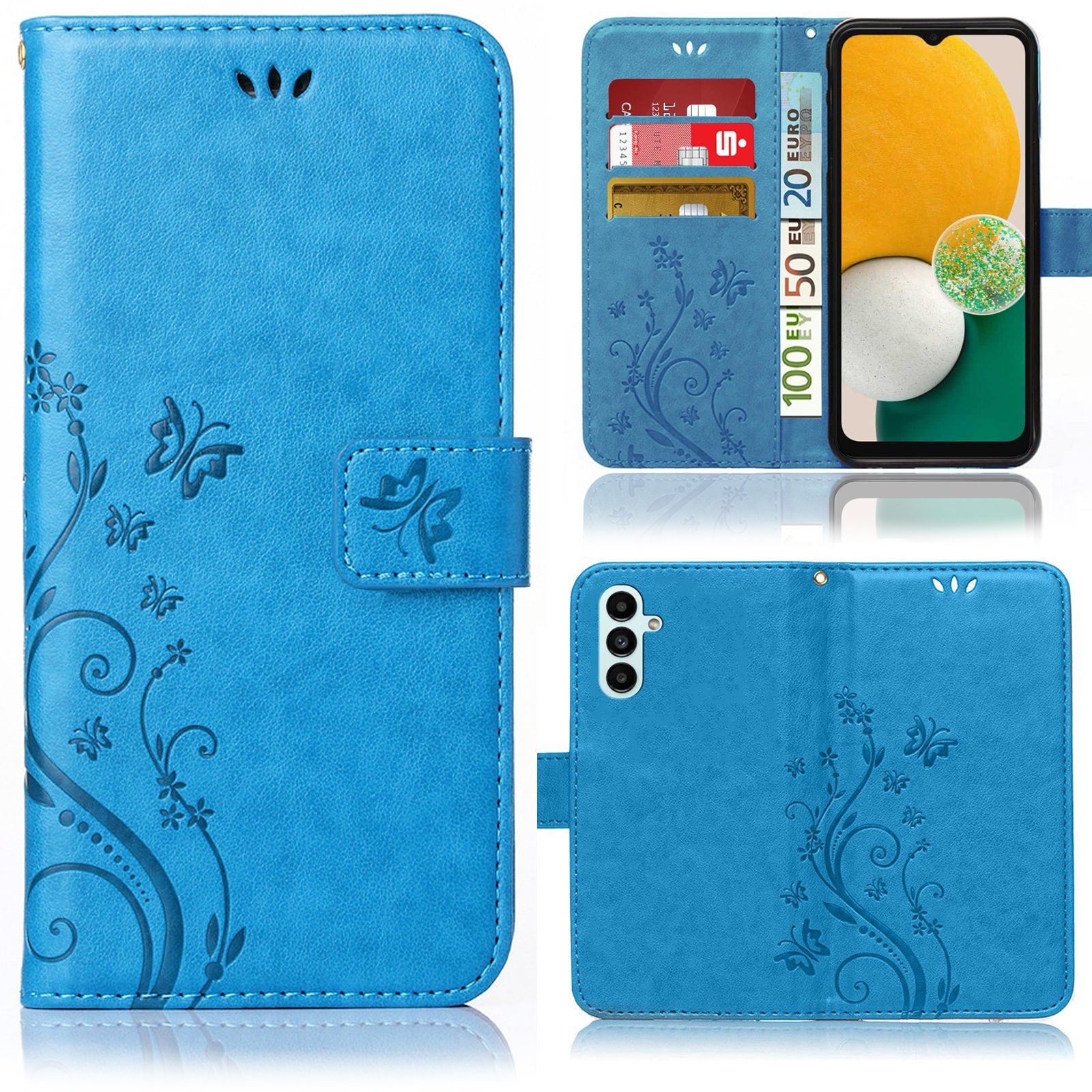 Numerva Handyhülle Bookstyle Flower Handytasche Schutzhülle für Samsung Galaxy A13 5G, Klapphülle Flip Cover mit Blumenmuster