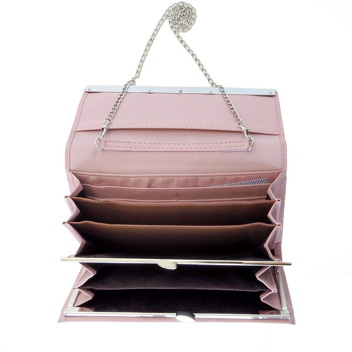 Originelli Kartenfächer Damen Kette, Sonia Umhängetasche Tasche mit Portemonnaie Kellner Geldbörse 4 rosa1 Clutch XL