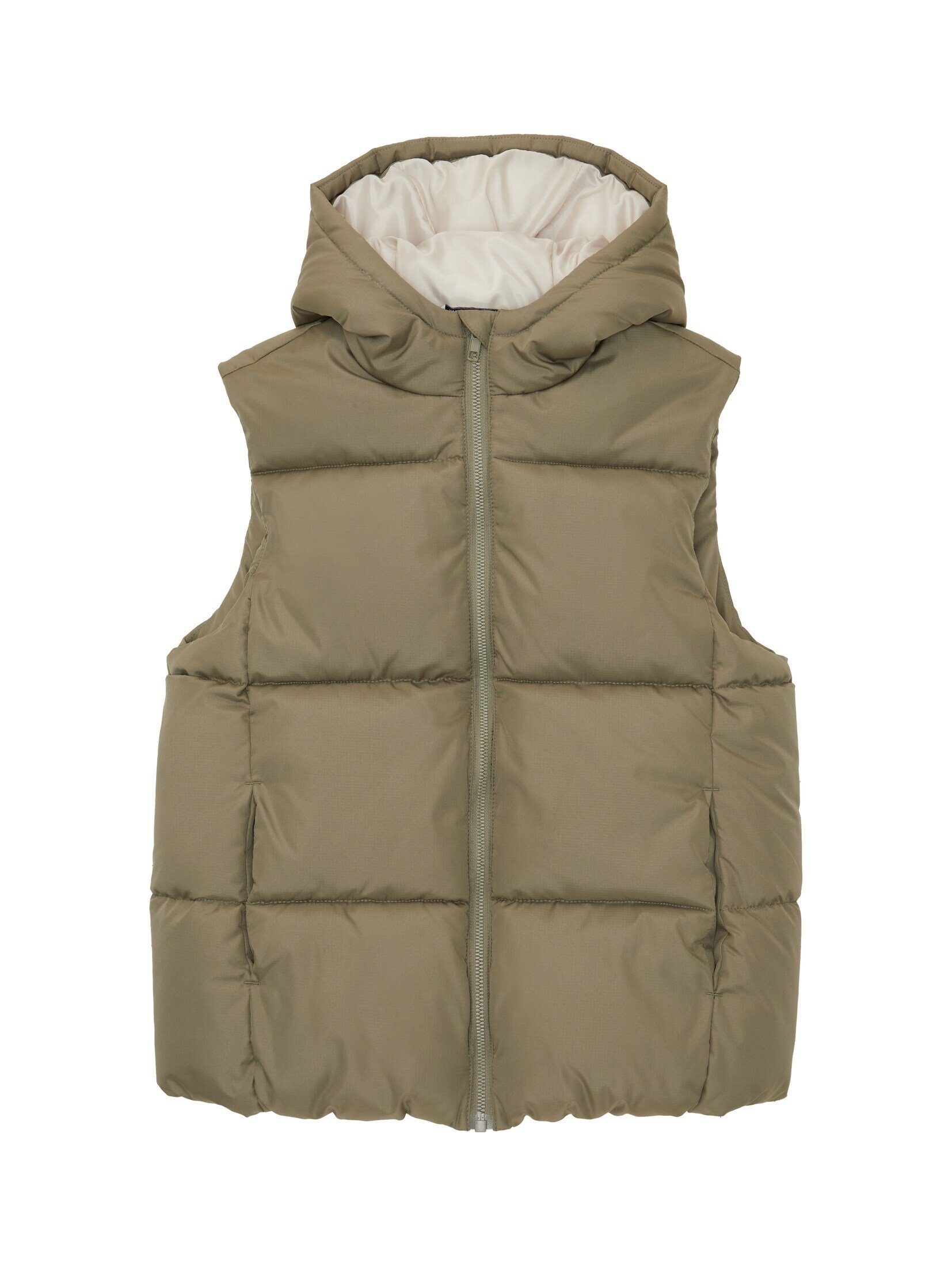 TOM TAILOR Steppweste mit Polyester Green Olive recyceltem Dusty Puffer-Weste