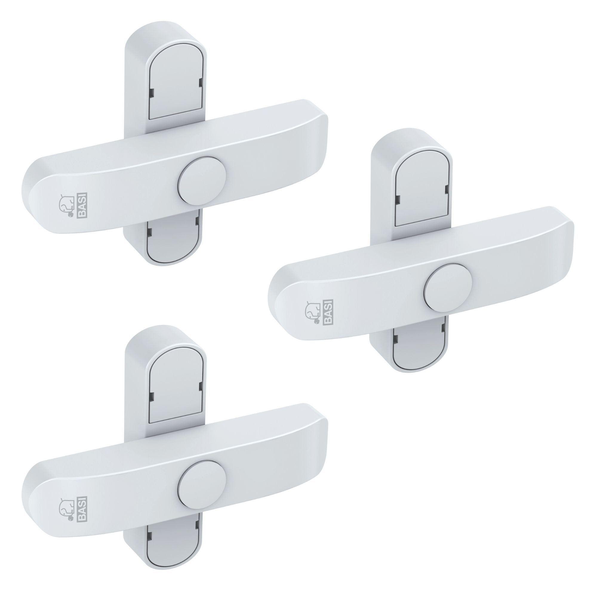 BASI Fensterzusatzschloss Fenstersicherung (Spar-Set, 3 St), 2-flügelige Fenster, Sperrbügel, Druckknopfsicherung, Weiß, 3 Stück