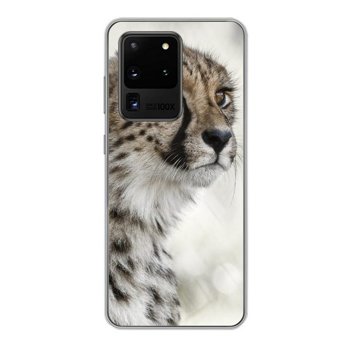 MuchoWow Handyhülle Junger Gepard im Schnee Phone Case Handyhülle Samsung Galaxy S20 Ultra Silikon Schutzhülle