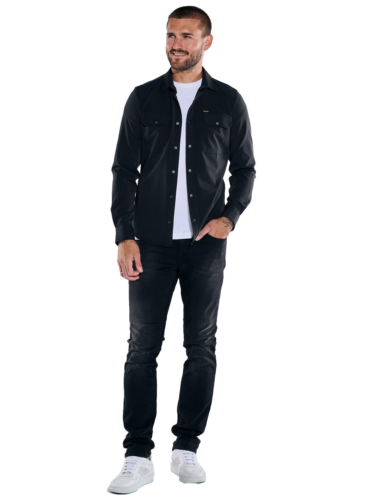 emilio adani Langarmhemd Herren Overshirt slim fit, Schwarz