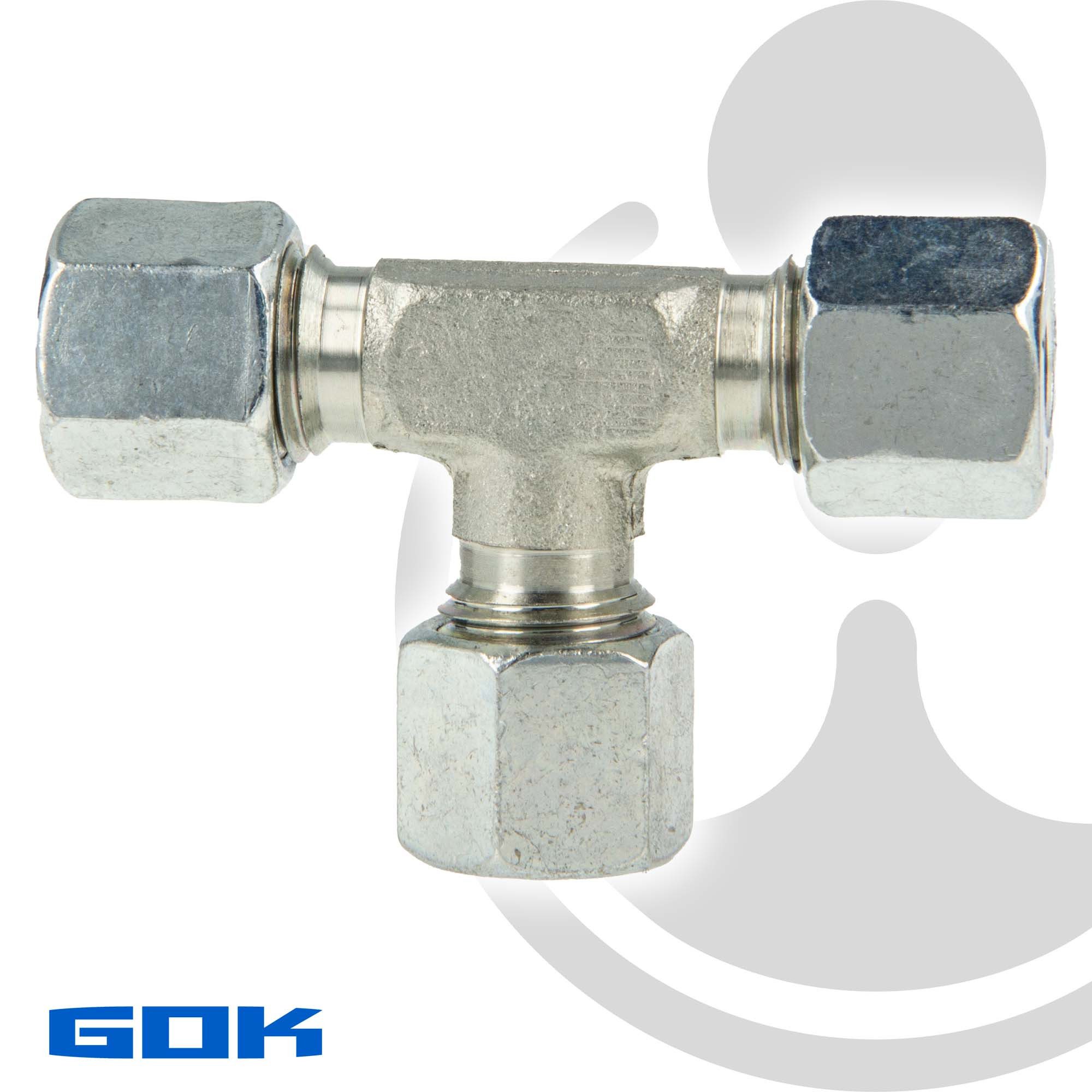GOK Wasserrohr Schneidringverschraubung Typ T - T-Stück mit 3 x Verschraubung, 6 x 6 mm Schneidring Messing