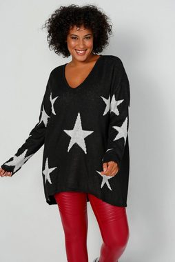 Angel of Style Strickpullover Pullover oversized Sterne V-Ausschnitt Langarm