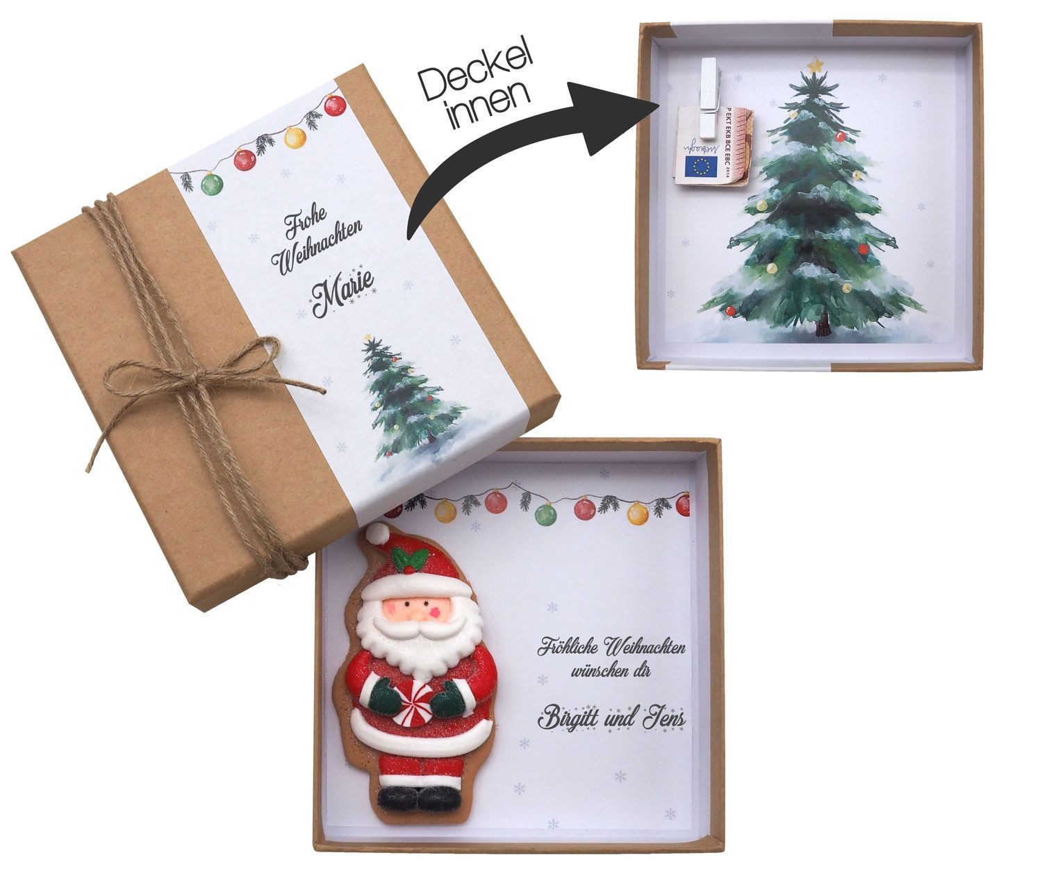 ZauberDeko Geschenkbox Geldgeschenk Verpacken Kraft Weihnacht Elch Weihnachtsmann Schneemann