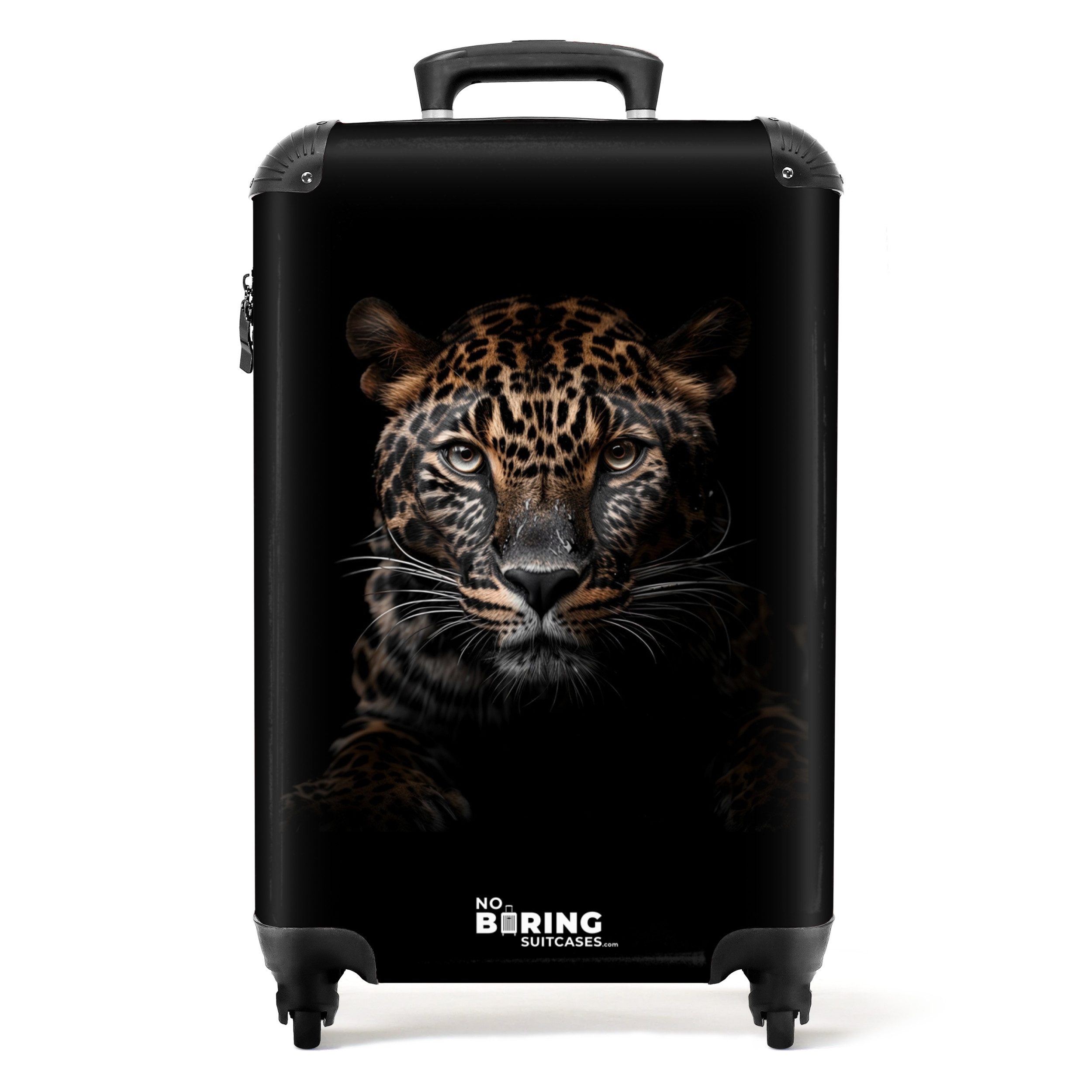 NoBoringSuitcases.com© Hartschalen-Trolley Hellbrauner Pantherkopf auf schw günstig online kaufen