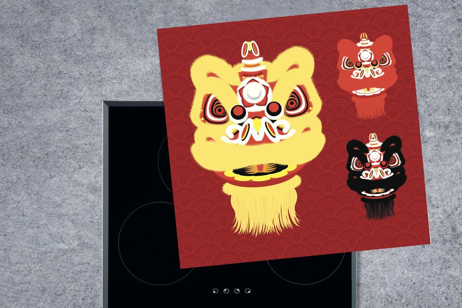 Drachens tlg), Neujahrsfest, Vinyl, eines cm, Arbeitsplatte zum 78x78 MuchoWow küche Eine Ceranfeldabdeckung, Herdblende-/Abdeckplatte Illustration für chinesischen (1
