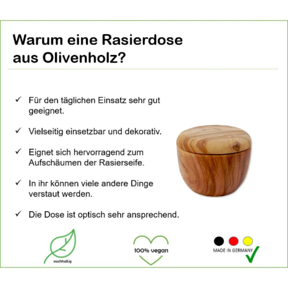 Olivenholz, Deckel resistent mit aus gegenüber 2-tlg., Rasierschale Feuchtigkeit Olivenholz-erleben Rasierdose