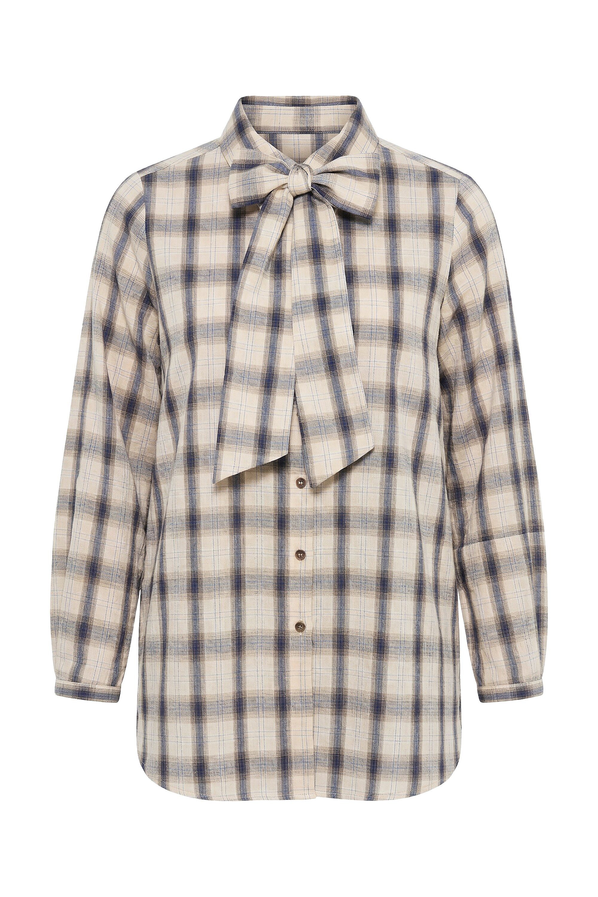 Ulla Popken Longbluse Bluse Karo abnehmbare Schluppe Hemdkragen Langarm