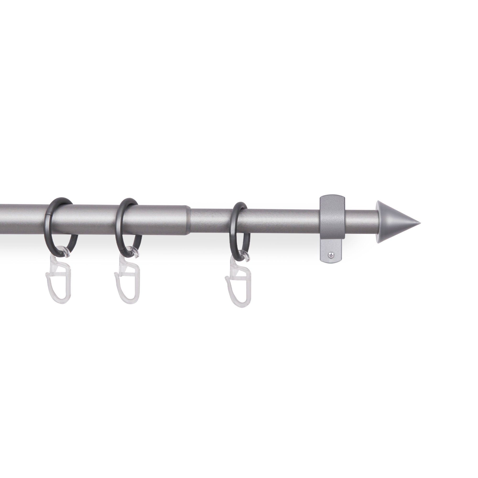 Bestlivings Gardinenstange mit dekorativen Endstücken 120-220 cm, Ø 16 mm, 1-läufig, ausziehbar, Wandträger, verschraubt, Metall, inkl. Ringe mit Faltlegehaken und Befestigungsmaterial