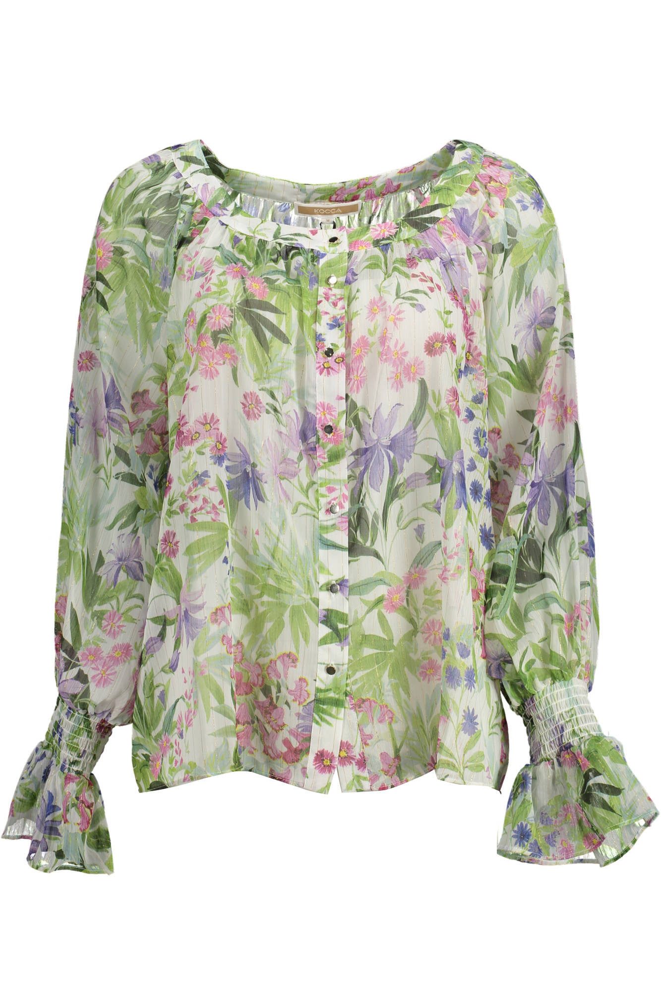 Kocca Blusenshirt Elegantes, grünes Damenhemd: Langarm mit weitem