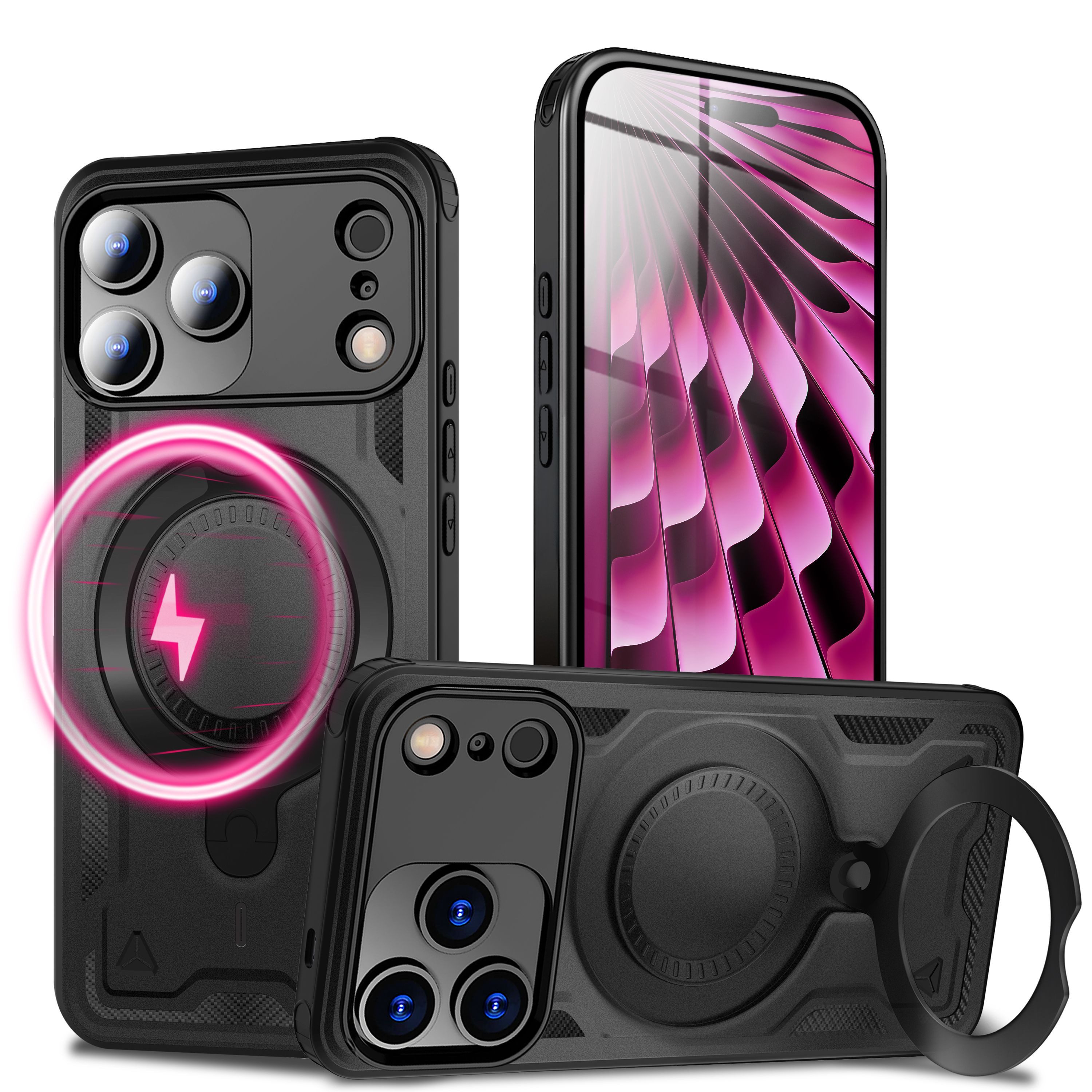 Nalia Smartphone-Hülle Apple iPhone 17 Pro Max 17,5 cm (6,9 Zoll), MagSafe Hülle / Extrem Robust / Ring-Halter & Ständer / Military Case
