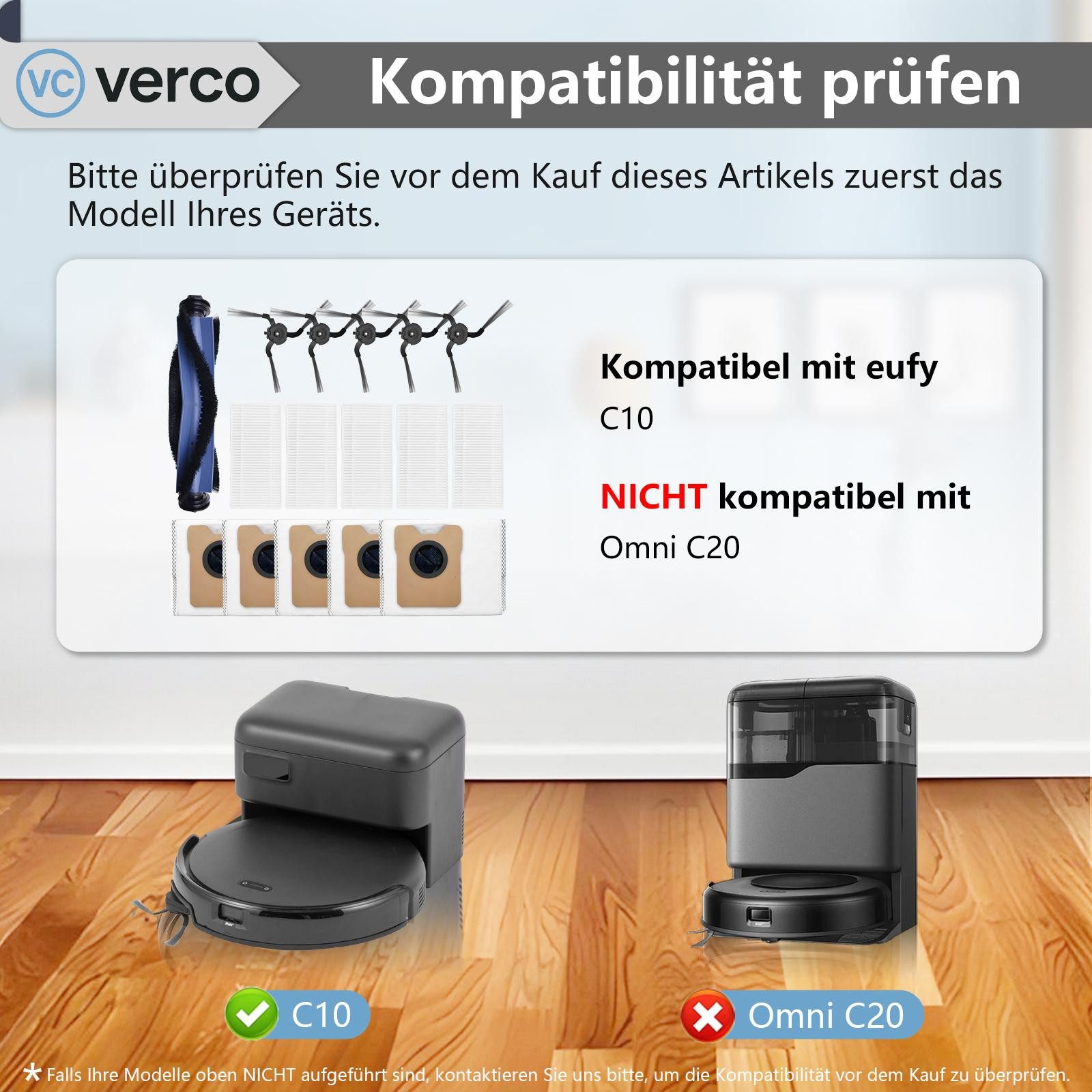 VERCO Reinigungsbürsten-Set Reinigungskit für Eufy, Für Eufy C10, (16-tlg), Ersatz Teile Set Wartungskit Filter Seitenbürste Zubehör Bürste