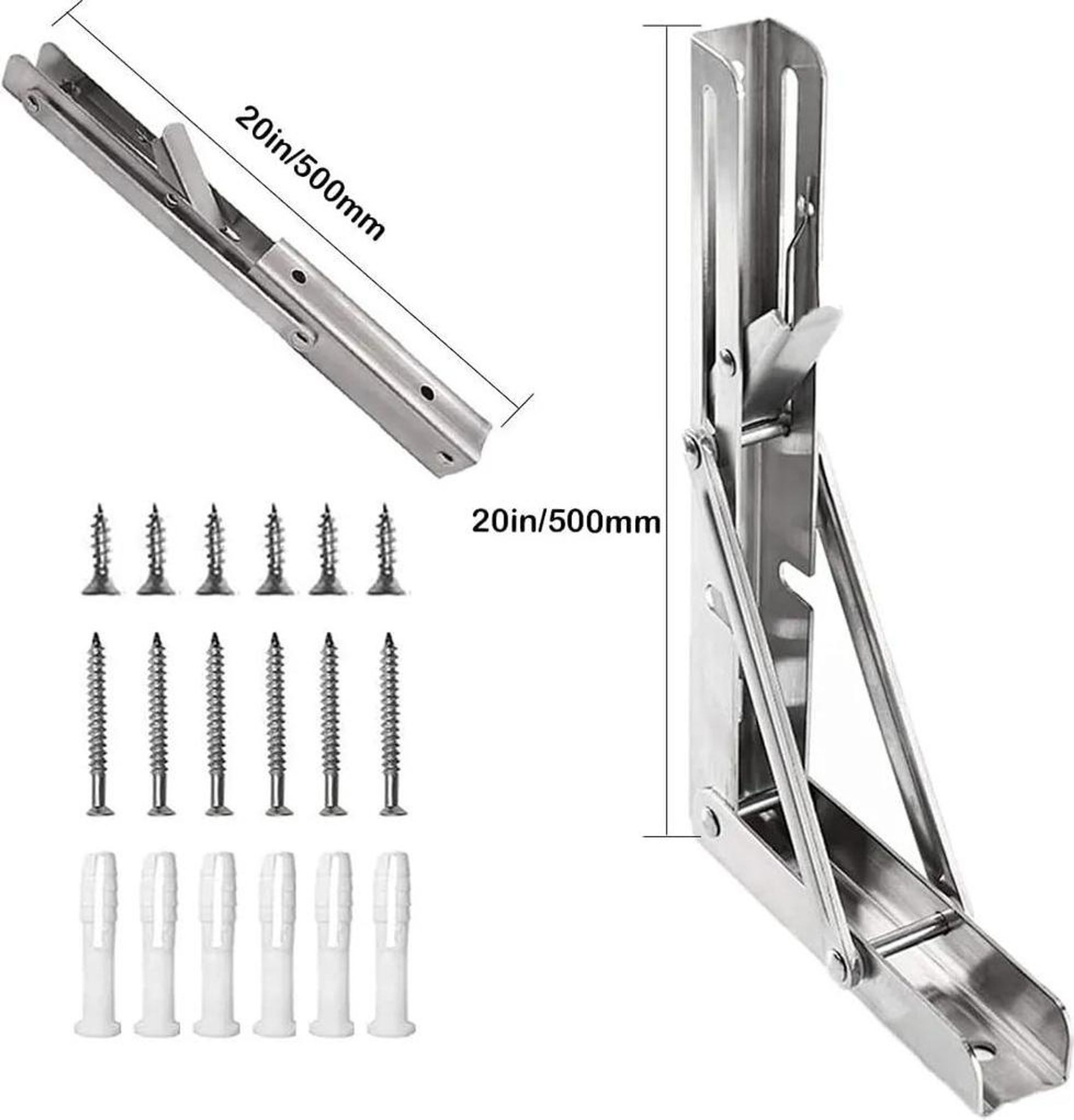FELIXLEO Wandregalhalter 500mm Klappkonsole Edelstahl 180kg Schwerlast Regalhalter 2 Stück, 2-tlg. – Bild 2 von 5