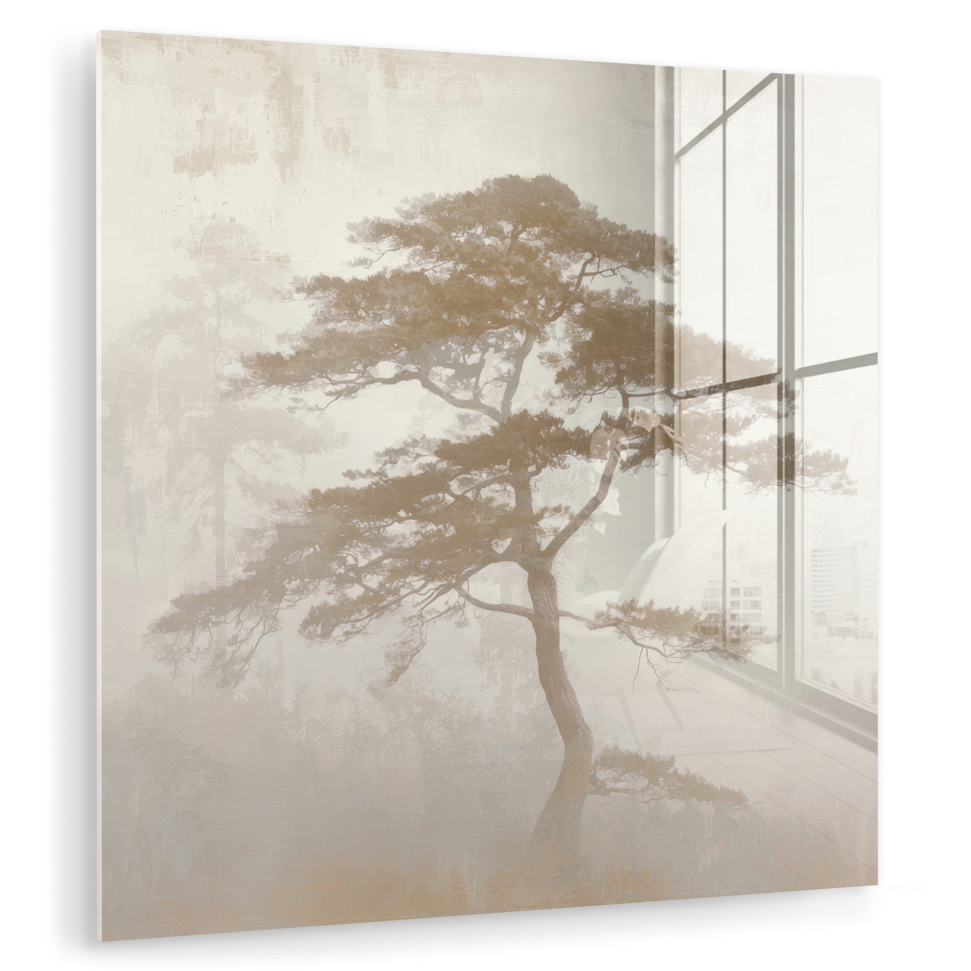 MuchoWow Acrylglasbild Baum - Orientalischer Stil - Landschaft, Inkl. Aufhängung, Bilder auf Glas Wandbild, Wanddeko Wohnzimmer Badezimmer, 20x20 cm