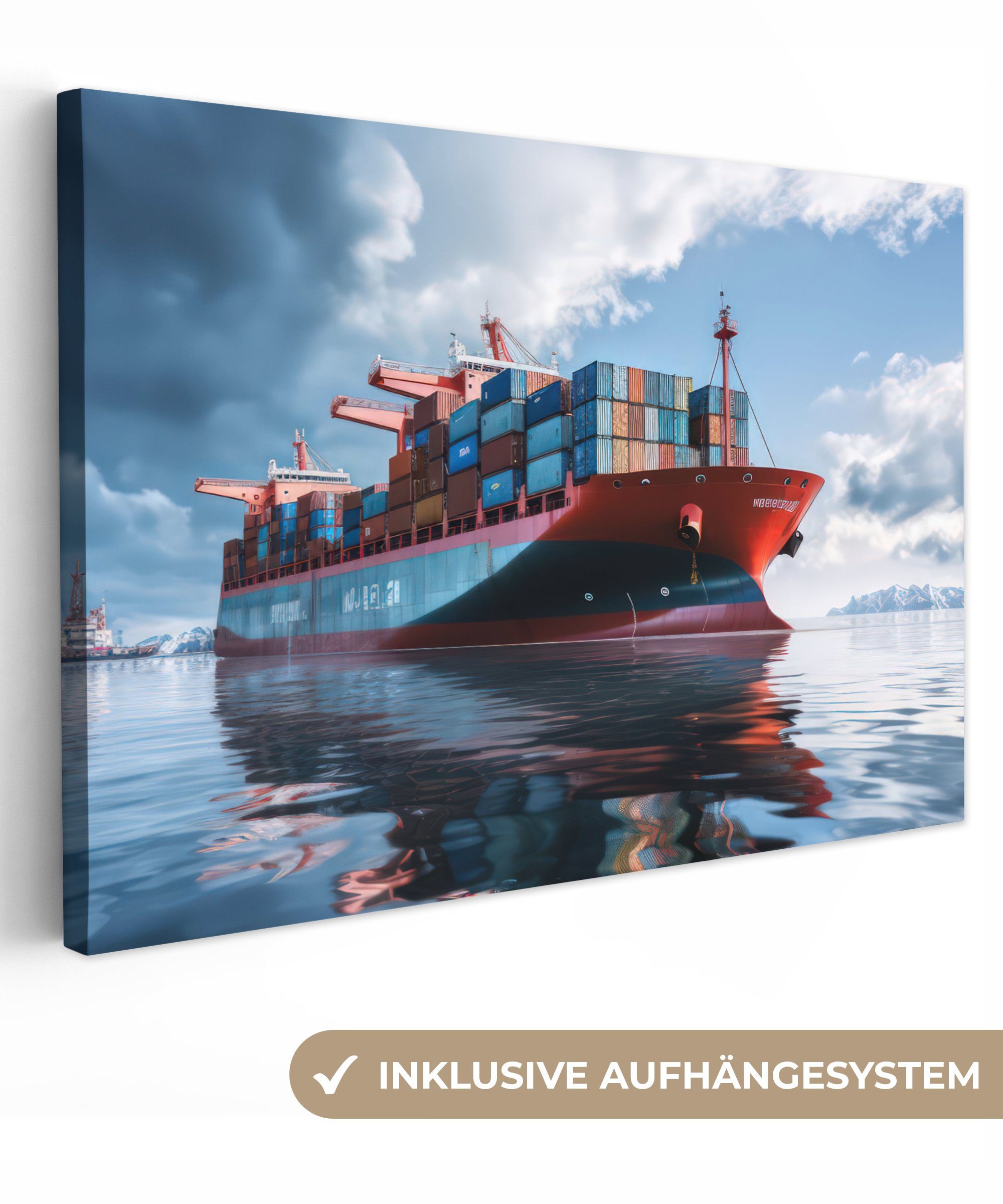 OneMillionCanvasses® Leinwandbild Boot - Frachtschiff - Container - Meer - Hafen, (1 St), Wandbild Leinwandbilder, Aufhängefertig, Wanddeko, 30x20 cm