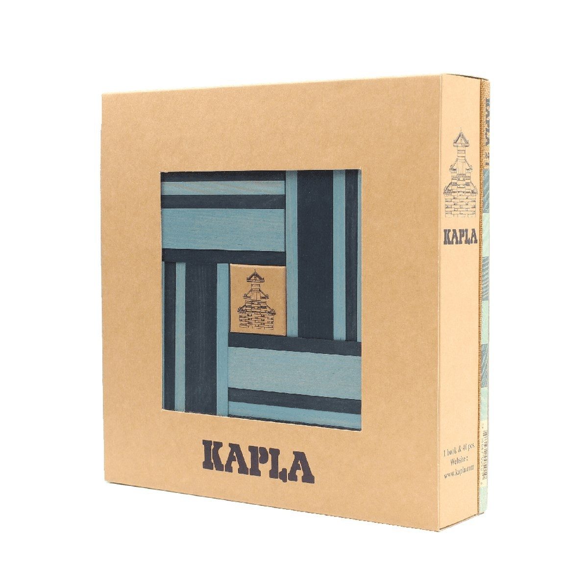 KAPLA® 40 Holzbausteine blau mit Ideenbuch, Pinienholz, ab 2 Jahren Spielbausteine