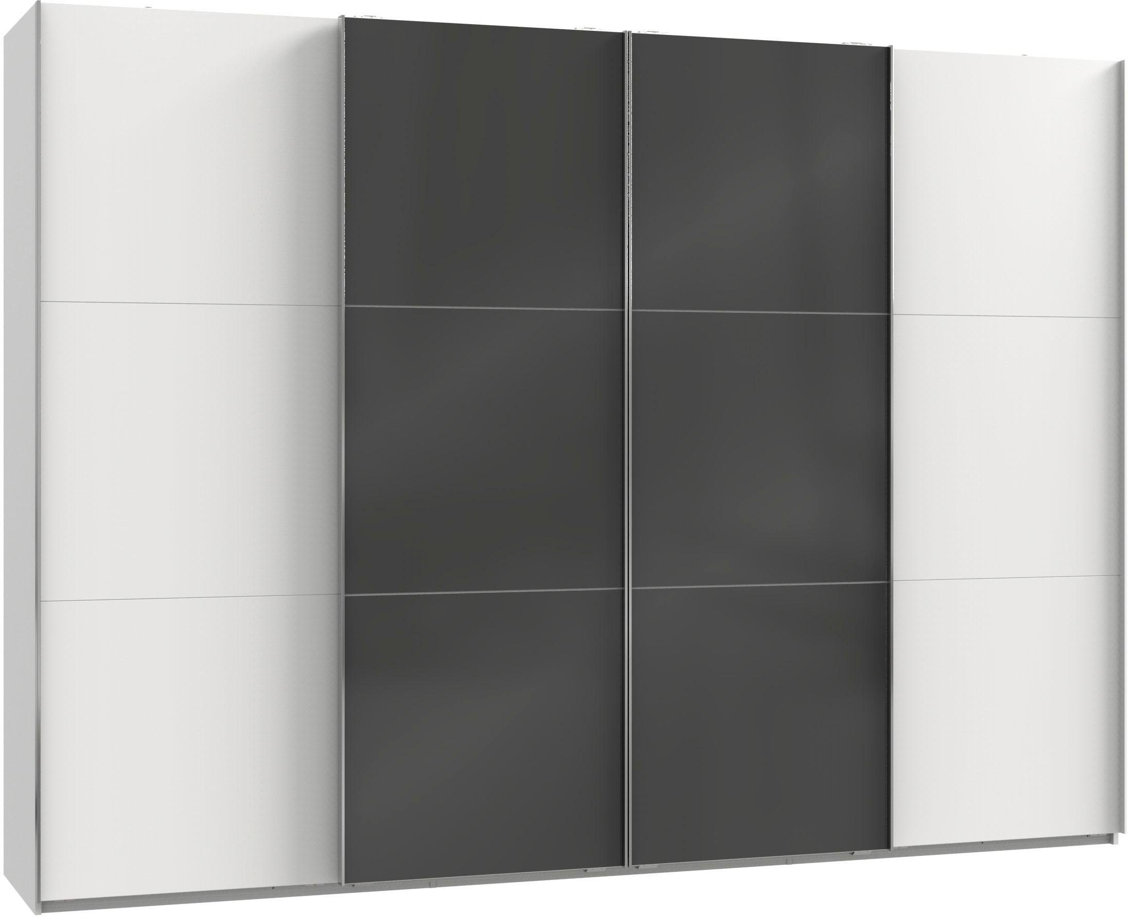 Schwebetürenschrank mit weiß/Grauglas To und Synchronöffnung Level Glastüren Fresh Go