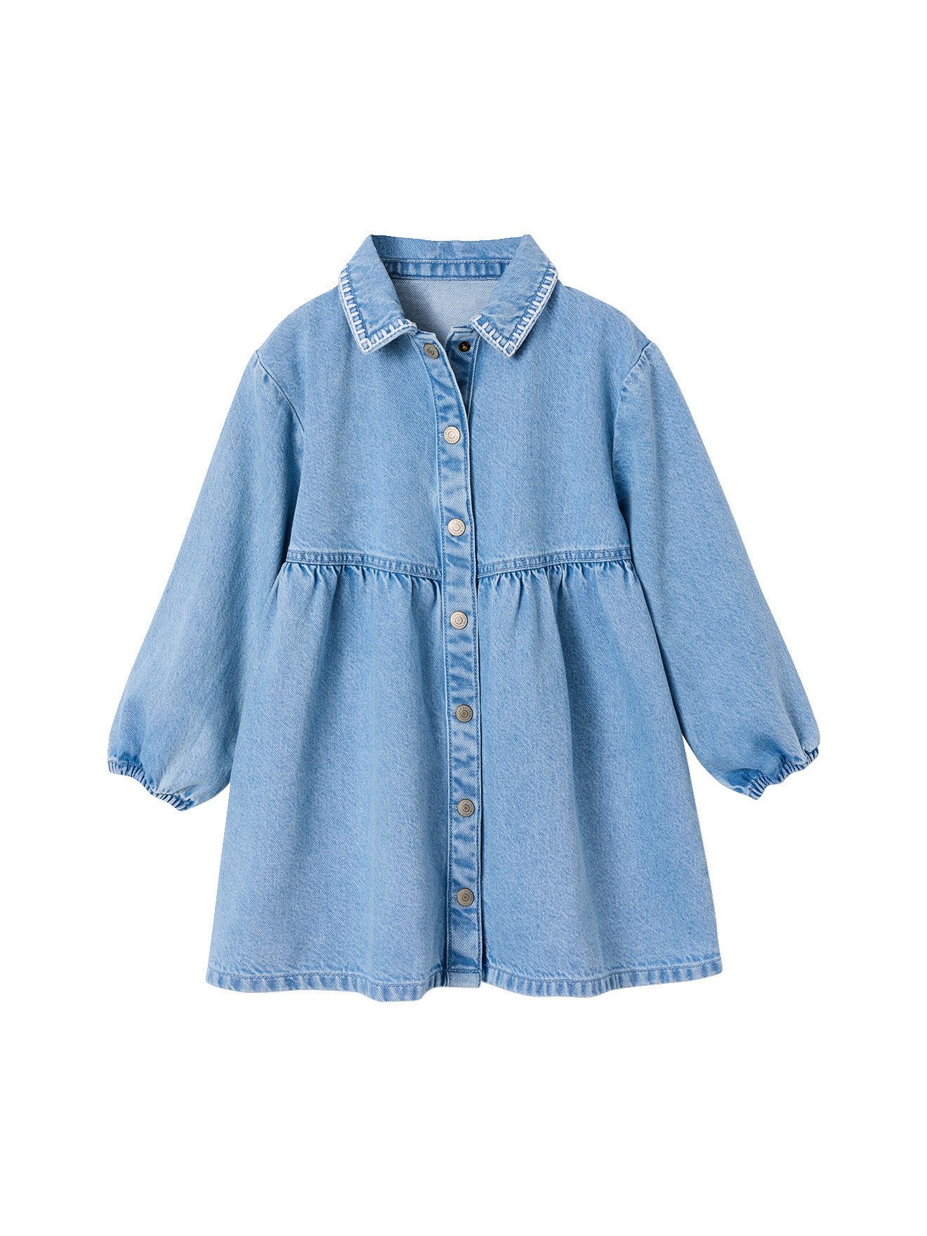 Minikleid Jeanskleid Mädchen mit Kragen und Kräuselfalten