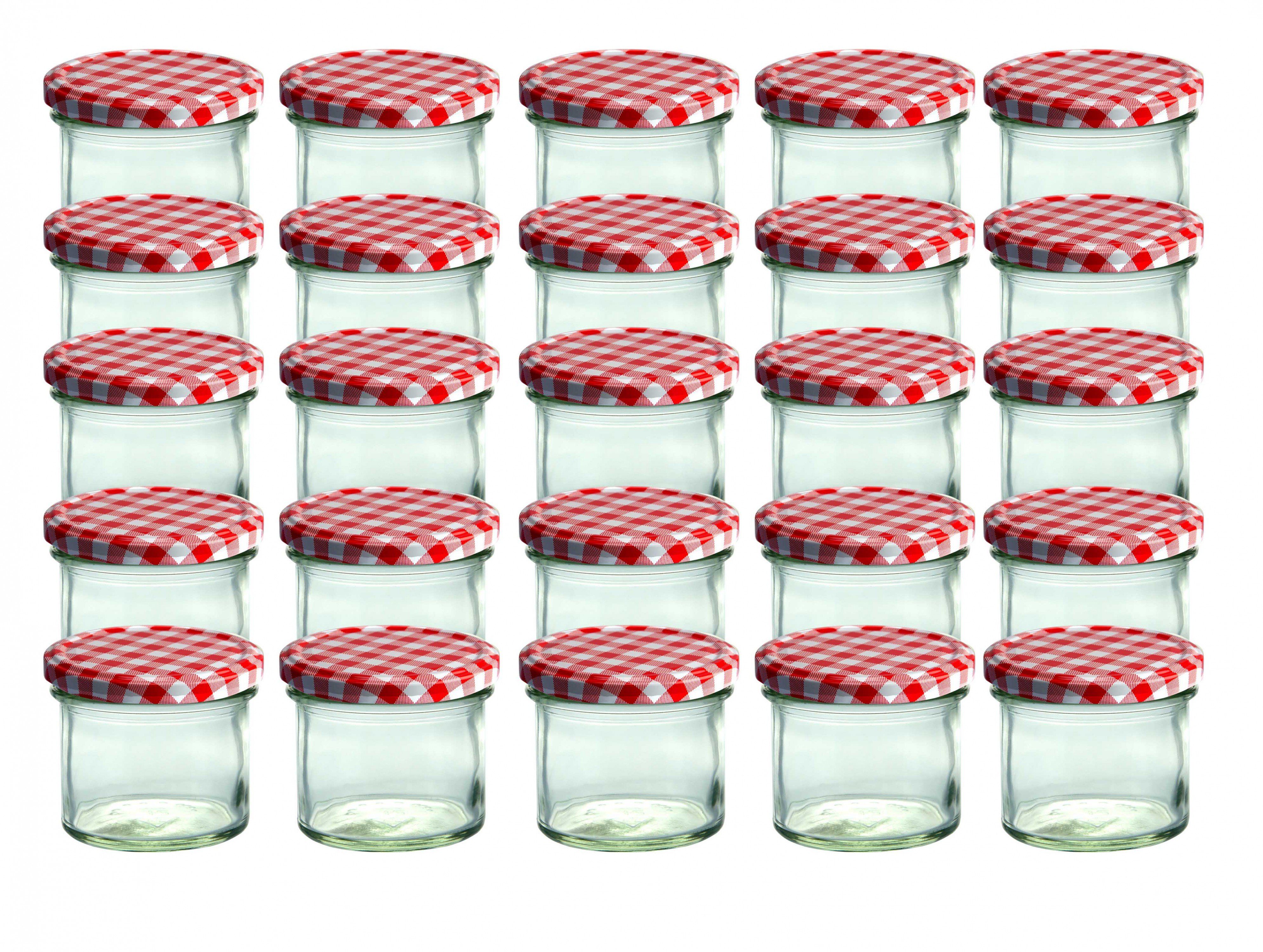 MamboCat Einmachglas CAPCRO 25er Set Sturzglas 125 ml Marmeladenglas rot karierter Deckel, Glas
