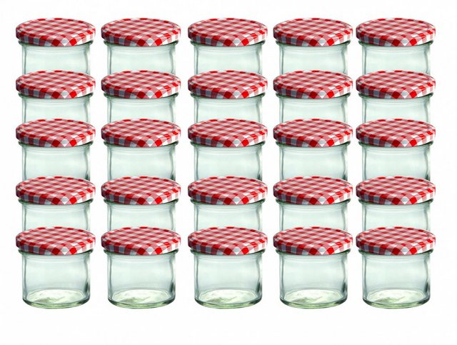 MamboCat Einmachglas CAPCRO 25er Set Sturzglas 125 ml Marmeladenglas Einmachglas Einweckglas To 66 rot karierter Deckel