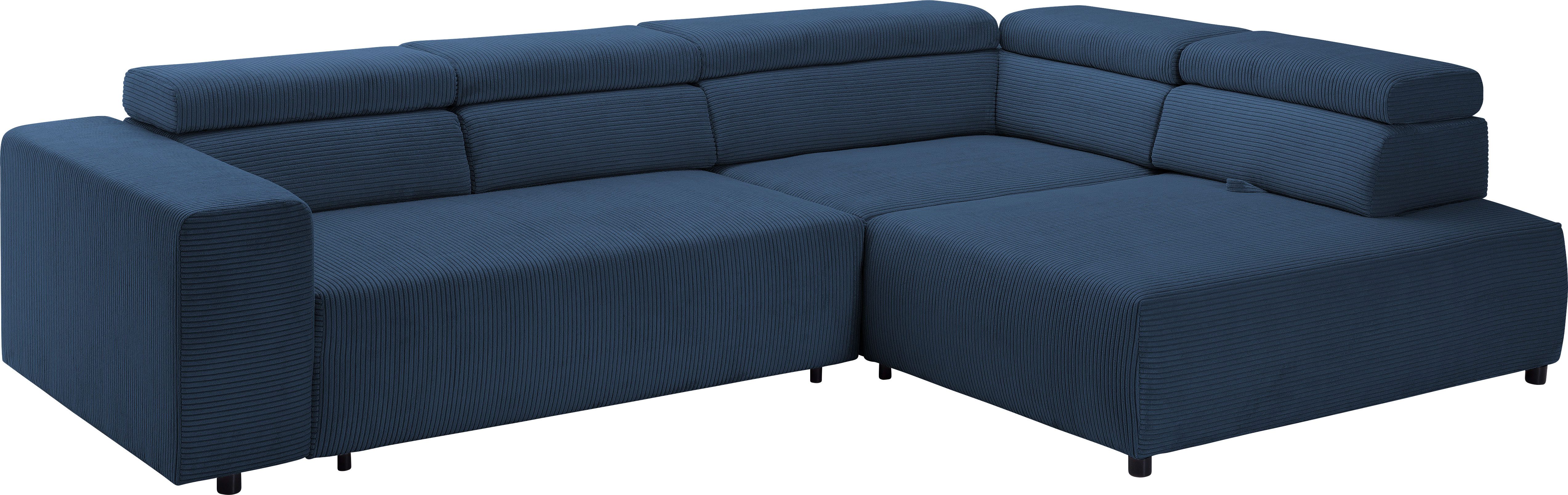 exxpo - sofa fashion Ecksofa VITTORIO mit Komfortfunktionen, bequem und modern, Cord, L-Form, inkl. Kopfteil- und Sitztiefenverstellung, wahlweise mit Bettfunktion