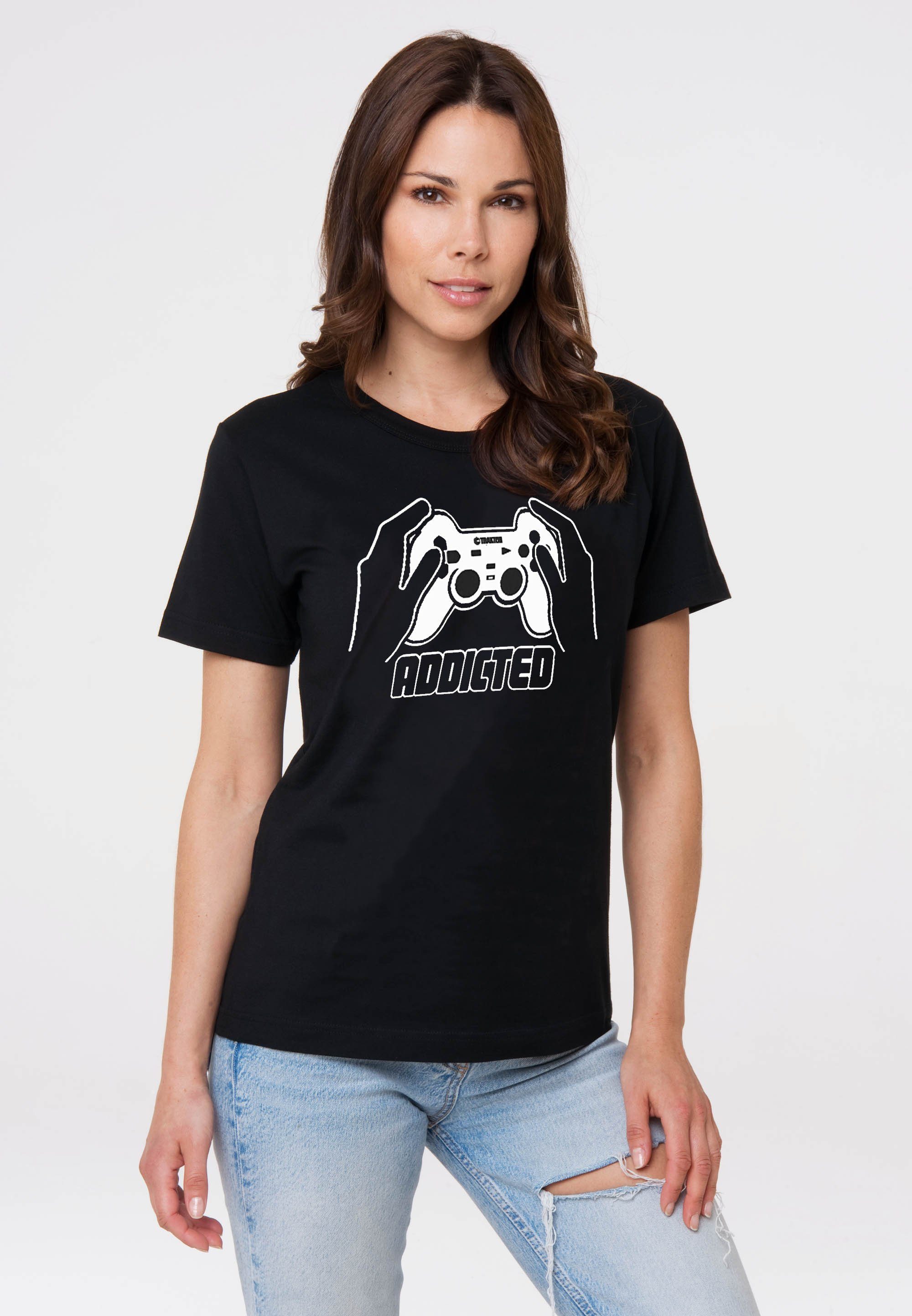 LOGOSHIRT T-Shirt Addicted mit trendigem Gaming-Print, Besonders bequem  durch klassischen Rundhalsausschnitt
