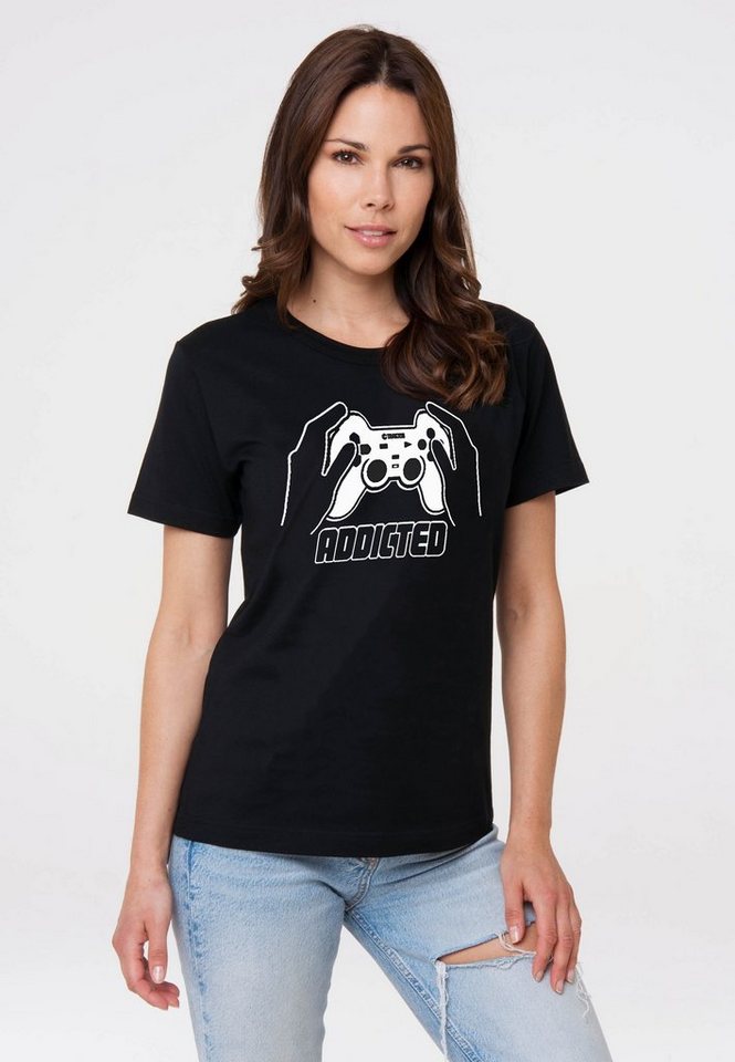 LOGOSHIRT T-Shirt Addicted mit trendigem Gaming-Print, Besonders bequem  durch klassischen Rundhalsausschnitt