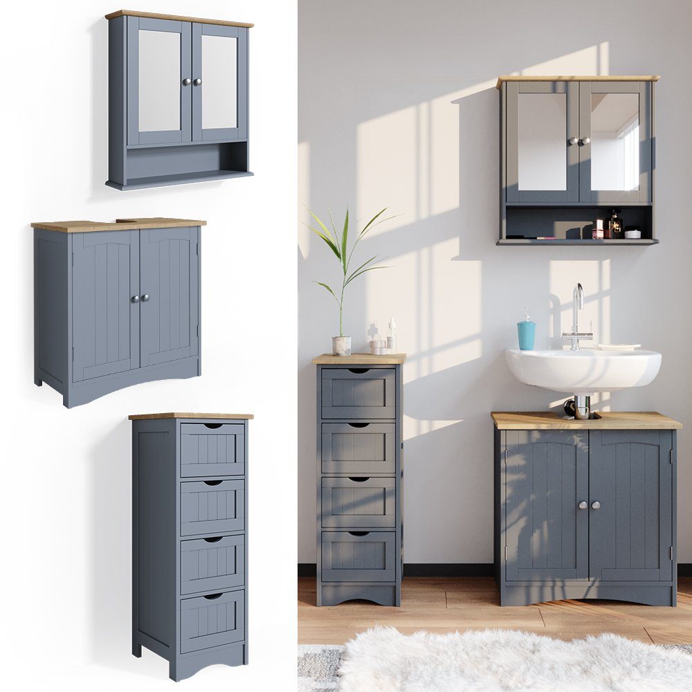 Vicco Badmöbel-Set Bianco, Grau, 3 Teile, günstig online kaufen