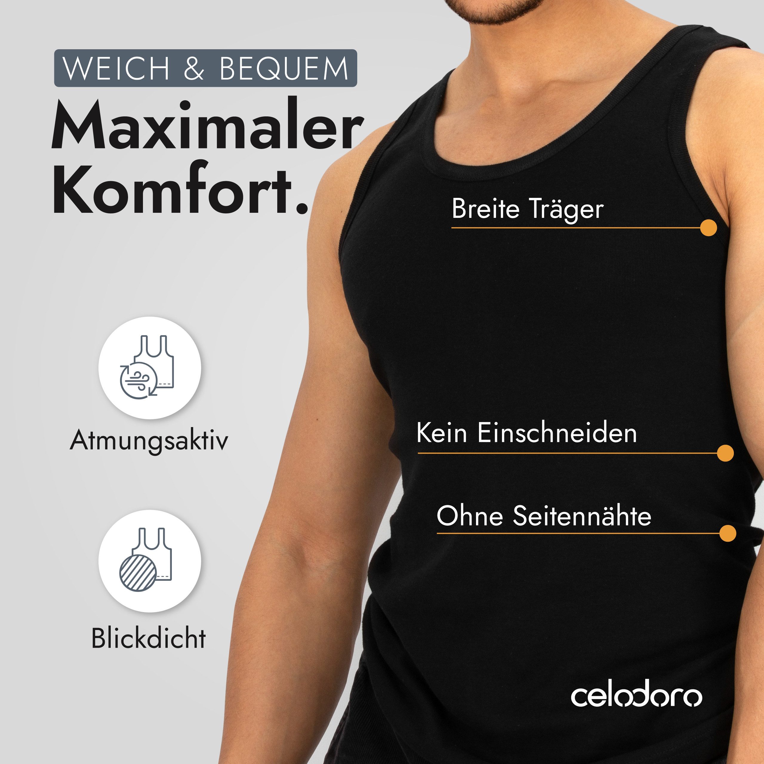 celodoro Unterhemd Herren 5er Pack - Feinripp Tank-Top aus 100% Baumwolle - Achselshirts