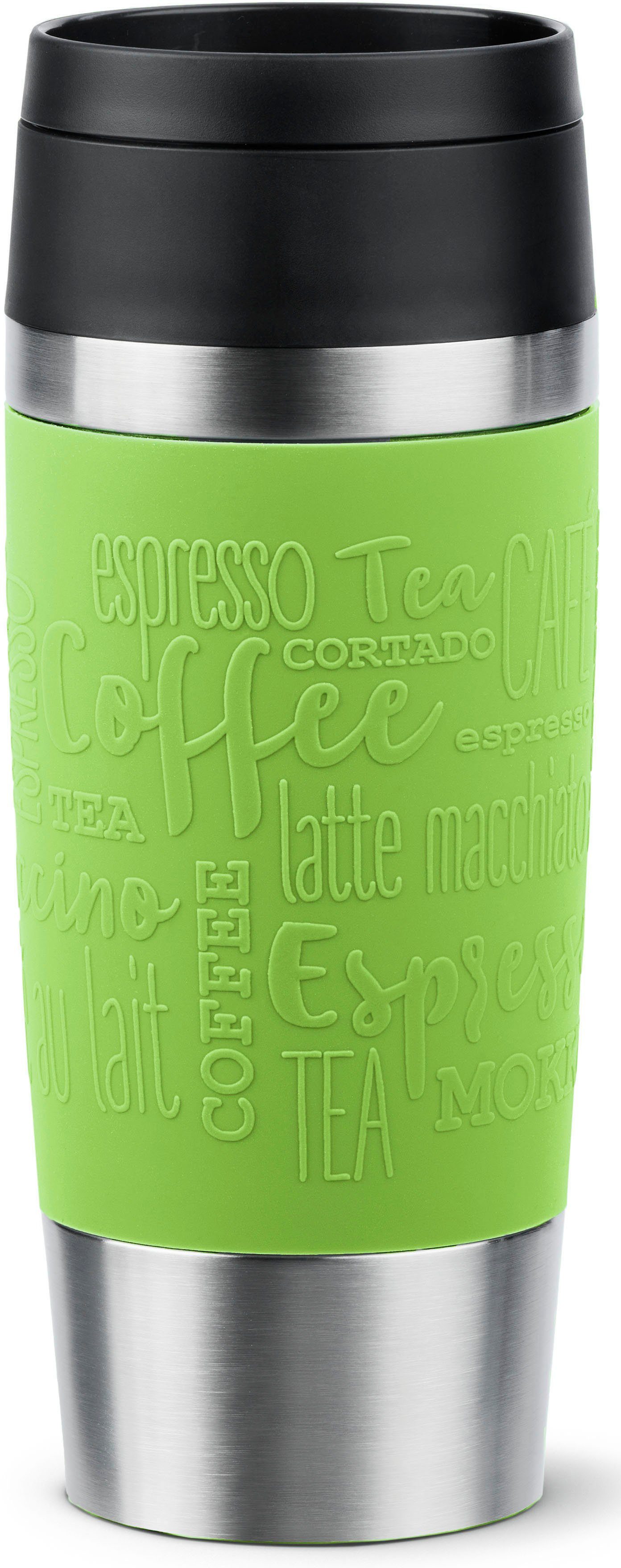 Emsa Термокружка Travel Mug Classic, mit 360°-Trinköffnung, auslaufsicher, rutschfest, Edelstahl, Kunststoff, Silikon, 4h heiß, 8h kalt - 360 ml / 6h heiß, 12h kalt - 500 ml, 100% dicht