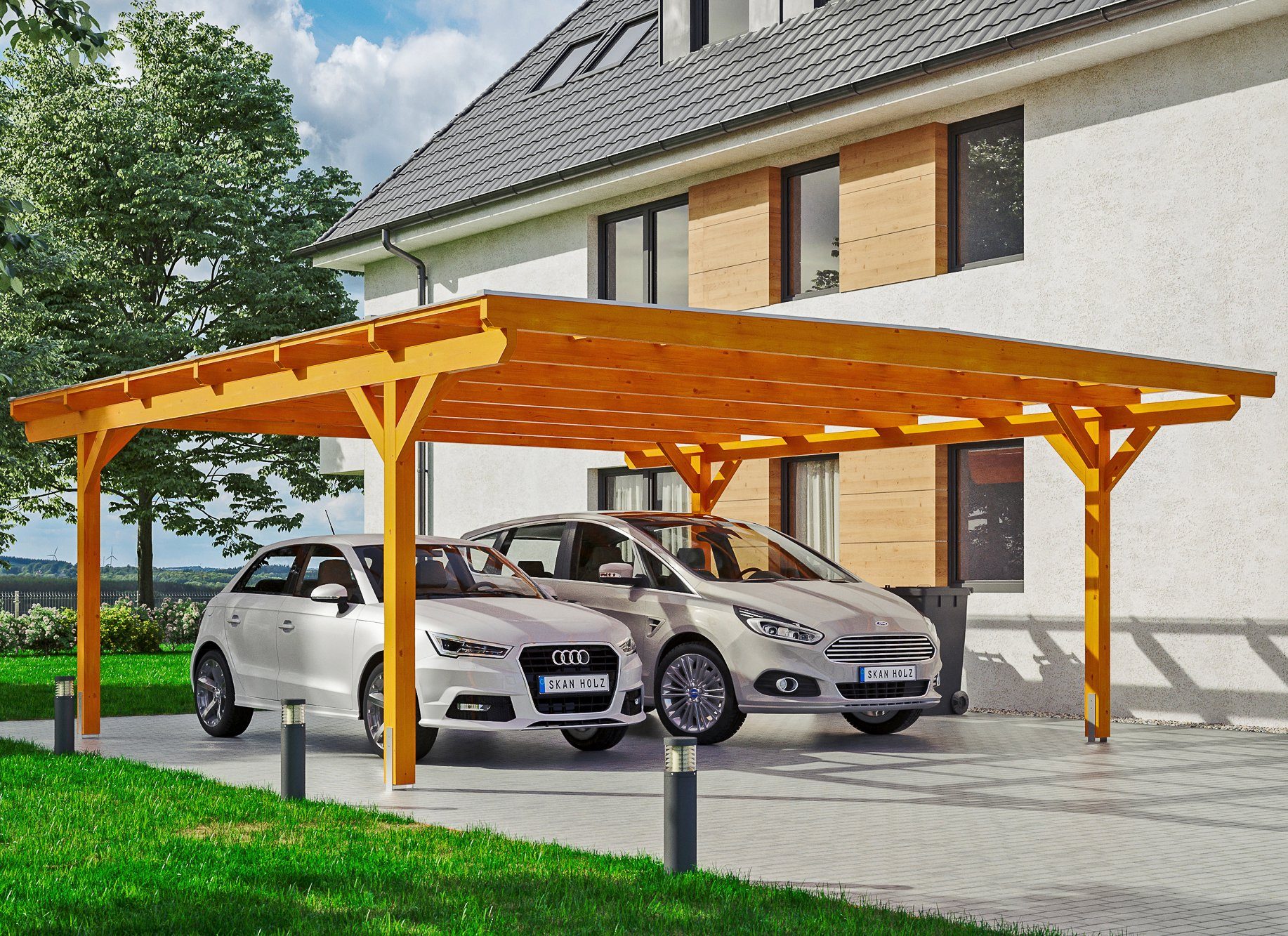 Skanholz Doppelcarport Odenwald, BxT: 640x648 cm, 220 cm Einfahrtshöhe