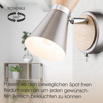 bmf-versand Wandleuchte Wandstrahler SET mit Leuchtmittel LED Wandleuchte Schalter inkl., Innen, Bad, Wandspot Holz Optik, LED wechselbar, Warmweiß, Wohnzimmer, Schlafzimmer, Esszimmer, Küche, Flur