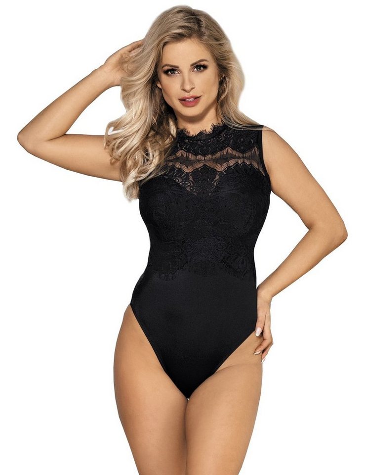 Lau-Fashion Body Unterwäsche Transparent mit Spitze Fransen Fashion Rundhals S/M/L/XL