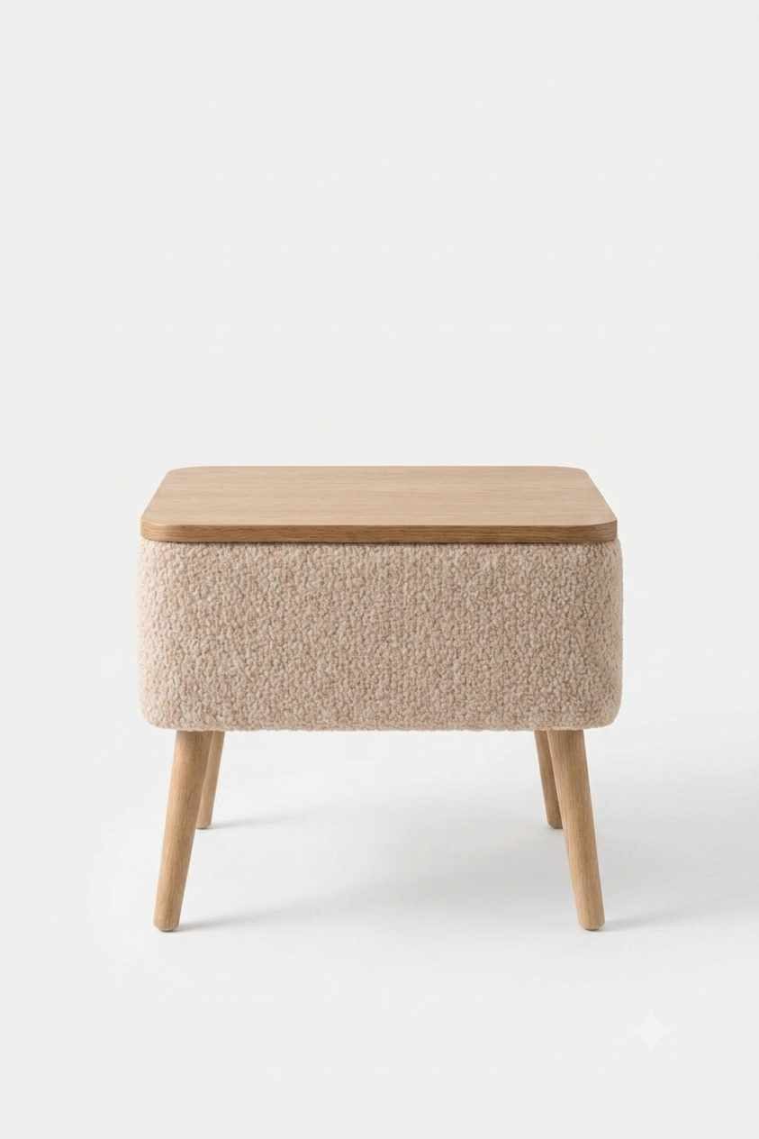 Skye Decor Nachttisch Snug Japandi (1-St), Teddy-Optik mit Buchenholzbeinen