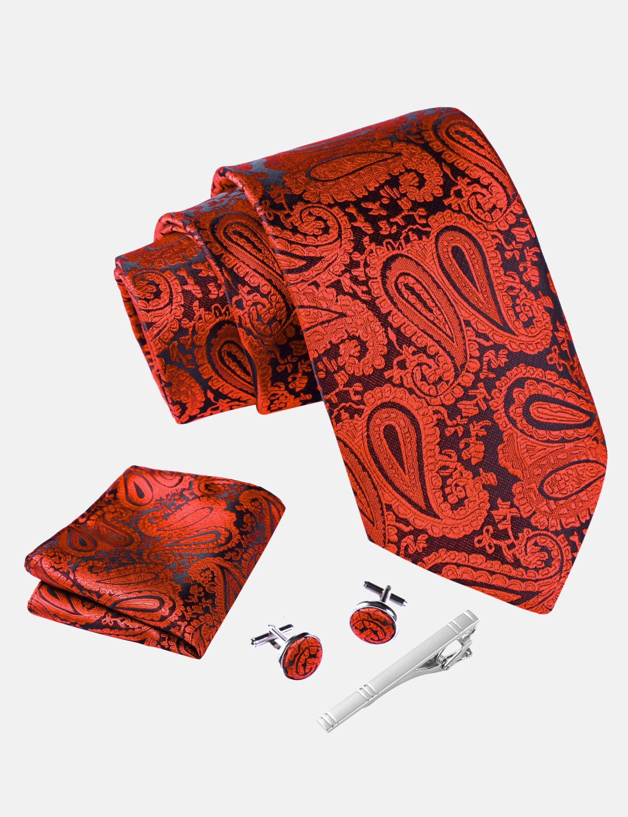 Massi Morino Krawatte (1-St) mit Einstecktuch, Manschettenknöpfen und Krawattenklammer