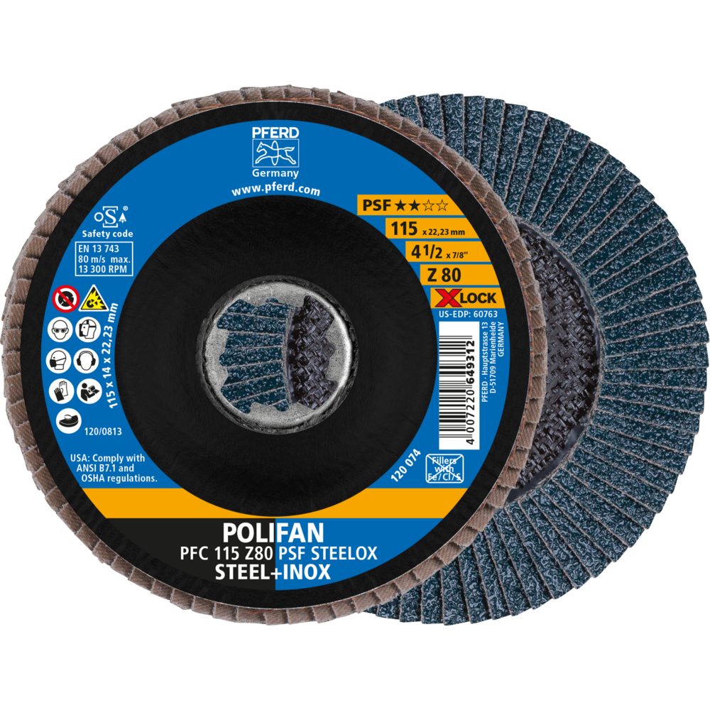 Pferd Schleifscheibe Pferd POLIFAN PFC 115 Z80 PSF STEELOX/X-LOCK