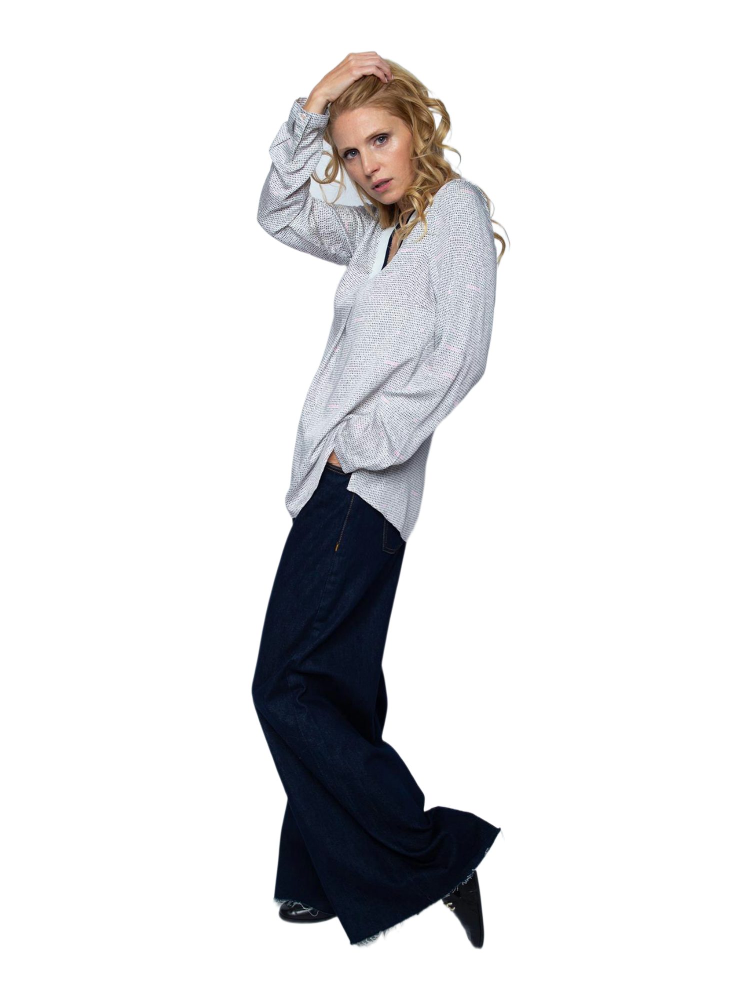 Emily Van Den Bergh Blusenshirt weiß,Freizeit,Viskose,Unifarben,V-Ausschnitt,Lang,Relaxed Fit