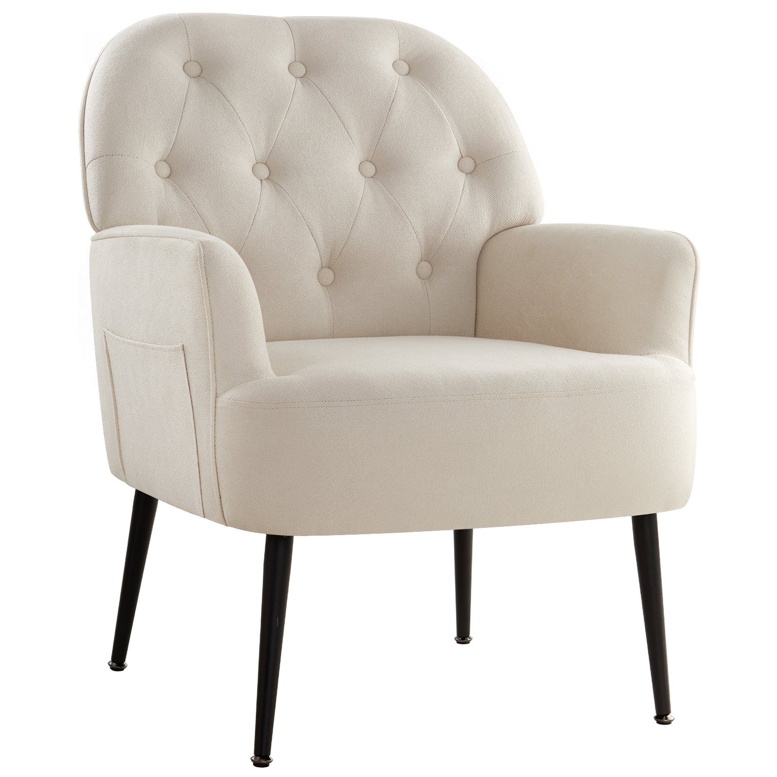 Intimate WM Heart Sessel Einzelsessel, Retro Fernsehsessel mit Metallbeinen, Leinen Loungesessel mit Armlehne für Schlafzimmer Wohnzimmer